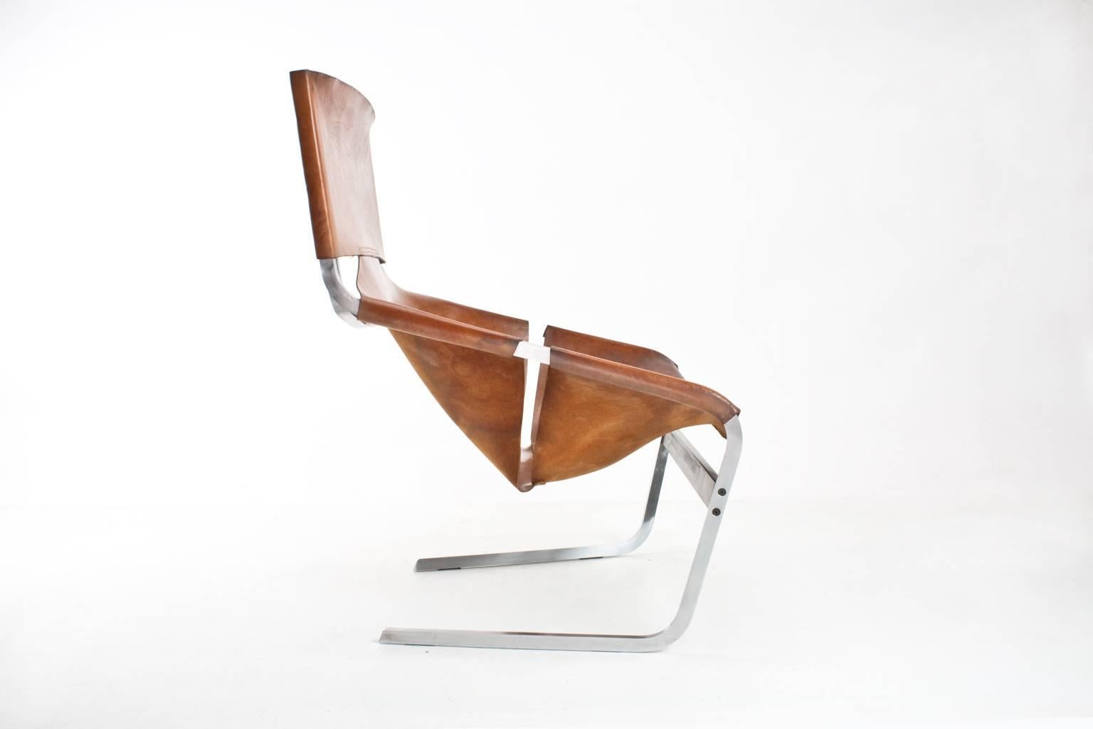 Mid-Century Modern F444 Pierre Paulin Saddle Leather Lounge Chair for Artifort, Original 1969