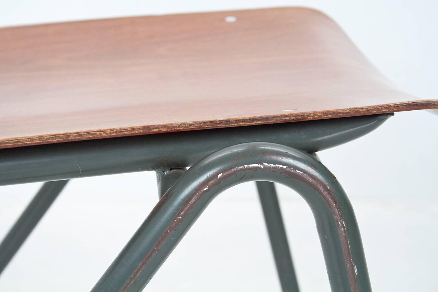 Dutch Industrial School Chairs 1970, Laminated Wood and Grey Metal Frame 1