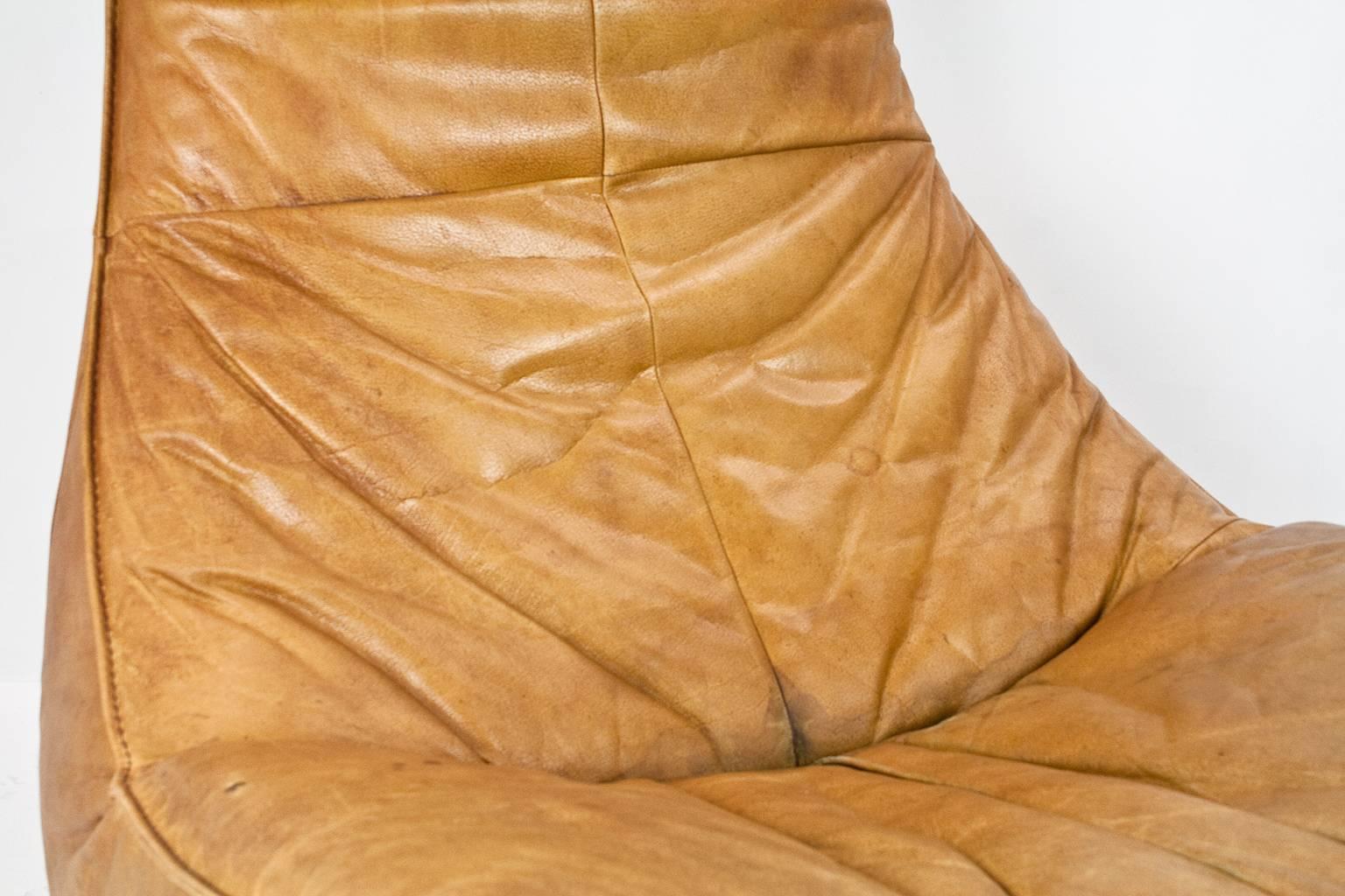 1970s Aniline Leather Lounge Chair 