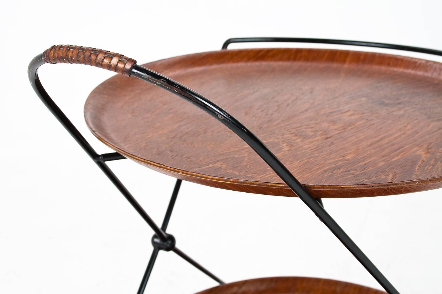 Mid-Century Modern 1950s Swedish Mid-Century Serving Table or Trolley in Teak and Lacquered Metal