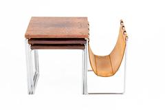 1950s Vintage Dutch Rosewood and Leather Nesting Table in Manner of Pastoe