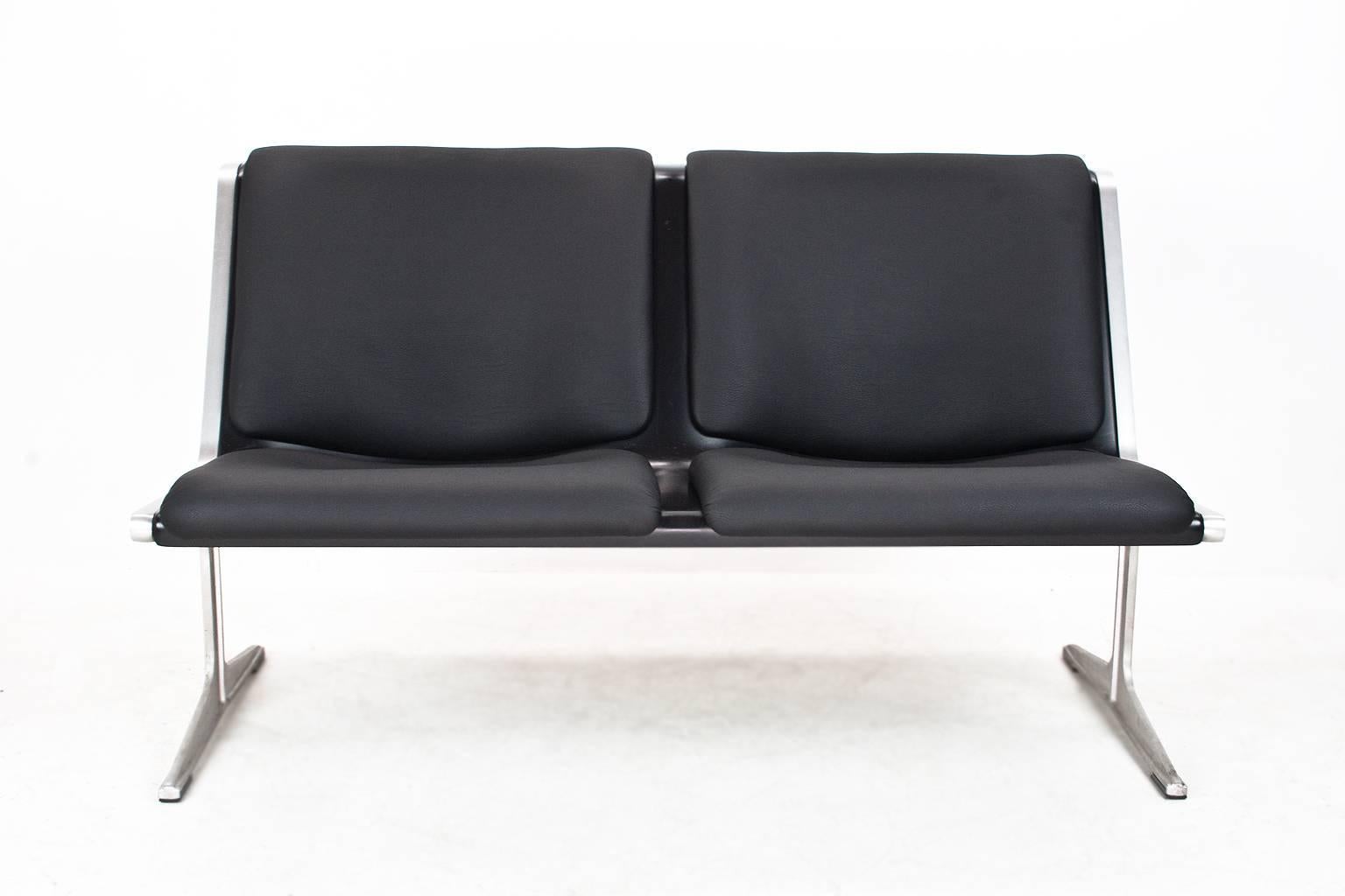 Mid-Century Modern Two-Seat Faux Black Leather Sofa by Friso Kramer Model 1300 Wilkhahn, 1967 For Sale