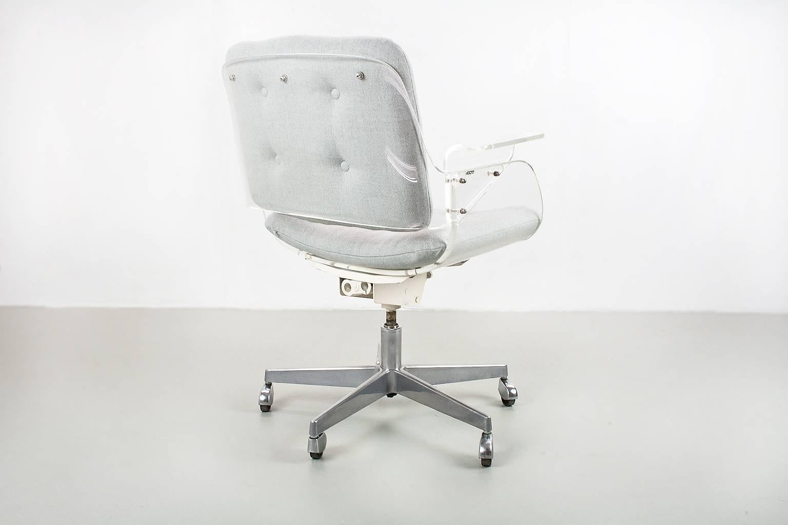 Metal Lucite and chrome mid century Desk Swivel Chair by Hans Könecke for Tecta, 1950s