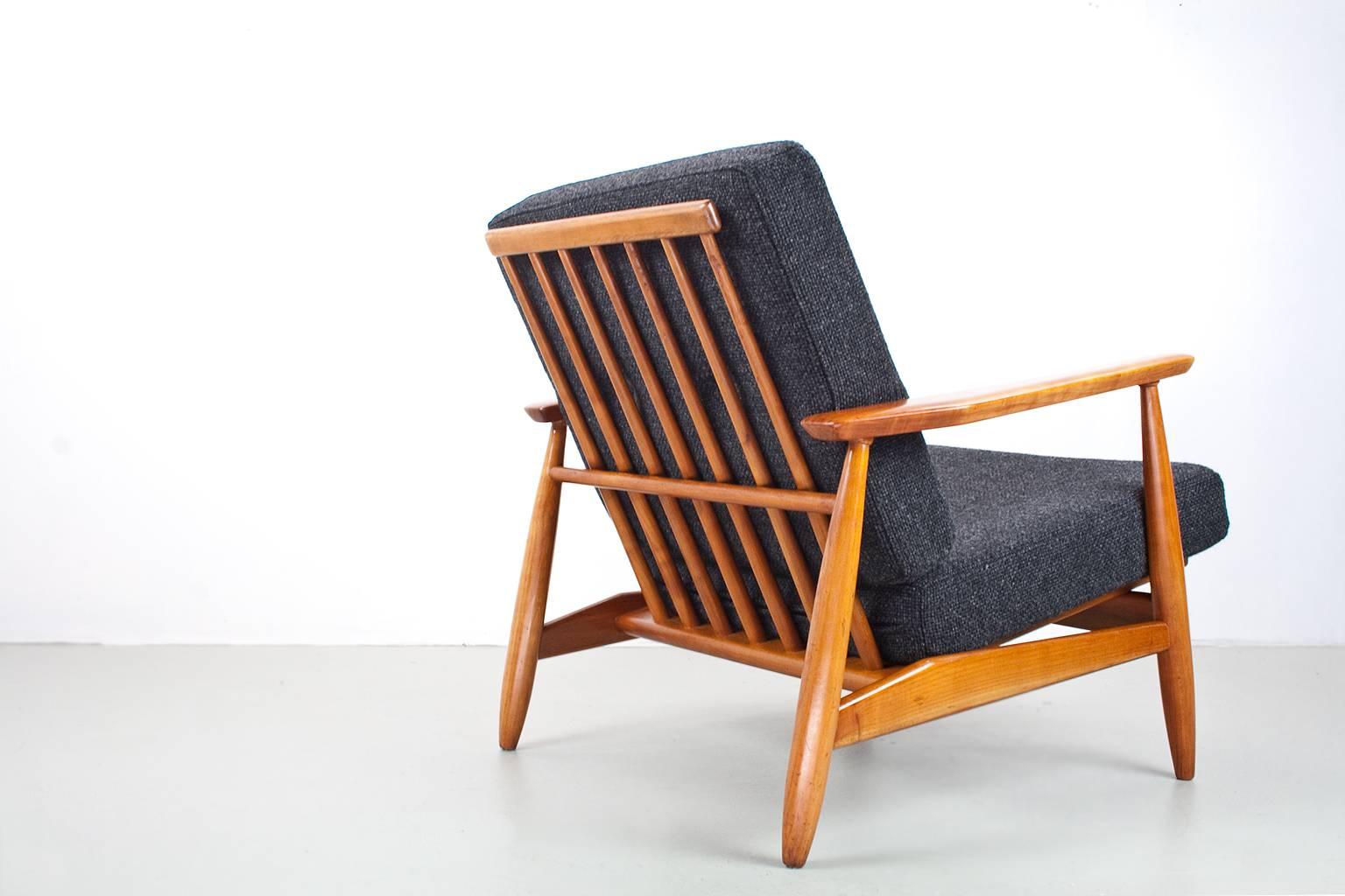 Mid-Century Modern Danish Lounge Set in Elm and New Upholstered, 1960s in Manner of Finn Juhl