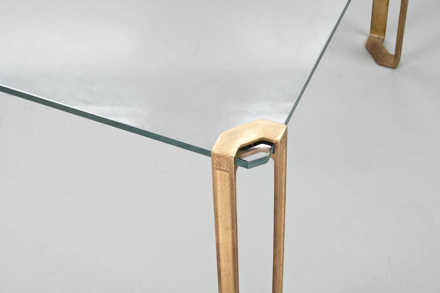 Dutch Peter Ghyczy Brass and Glass Table, 1970s Minimalistic Modern Design