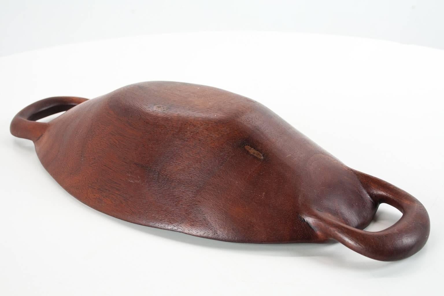 Hand Sculptured Teak Platter or Bowl 1960s Midcentury Danish Modern In Good Condition For Sale In Beek en Donk, NL