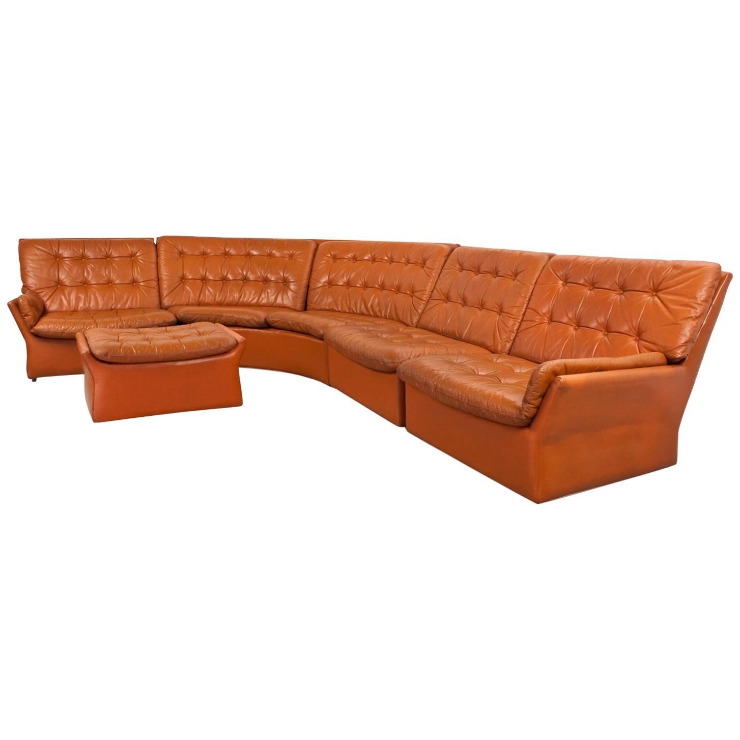 Leather Curved Sectional Sofa Mid-Century Modern, 1970s Dutch Design
