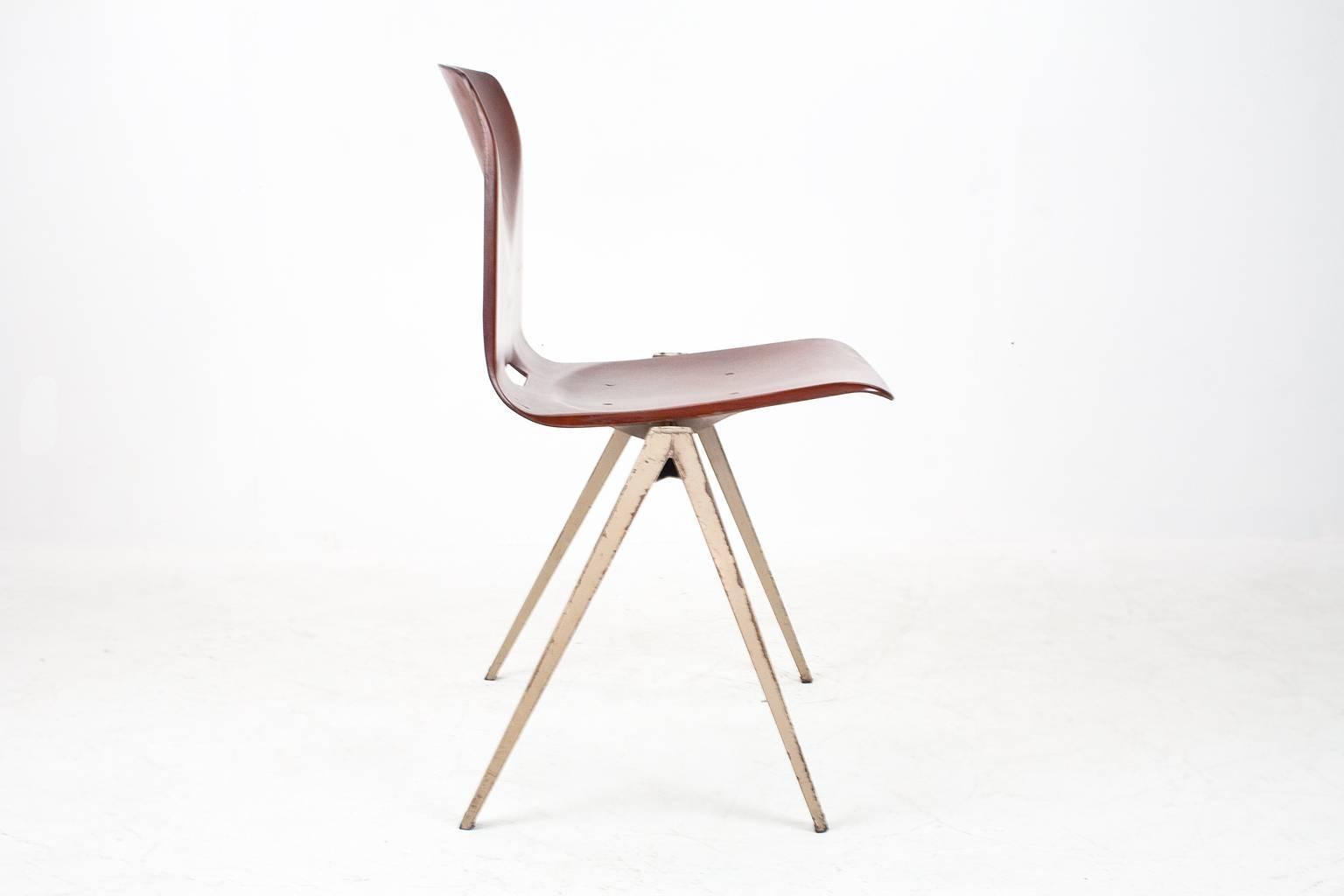 Industrial Set of Eight Galvanitas Plywood and Metal School Chairs, 1960s In Good Condition In Beek en Donk, NL