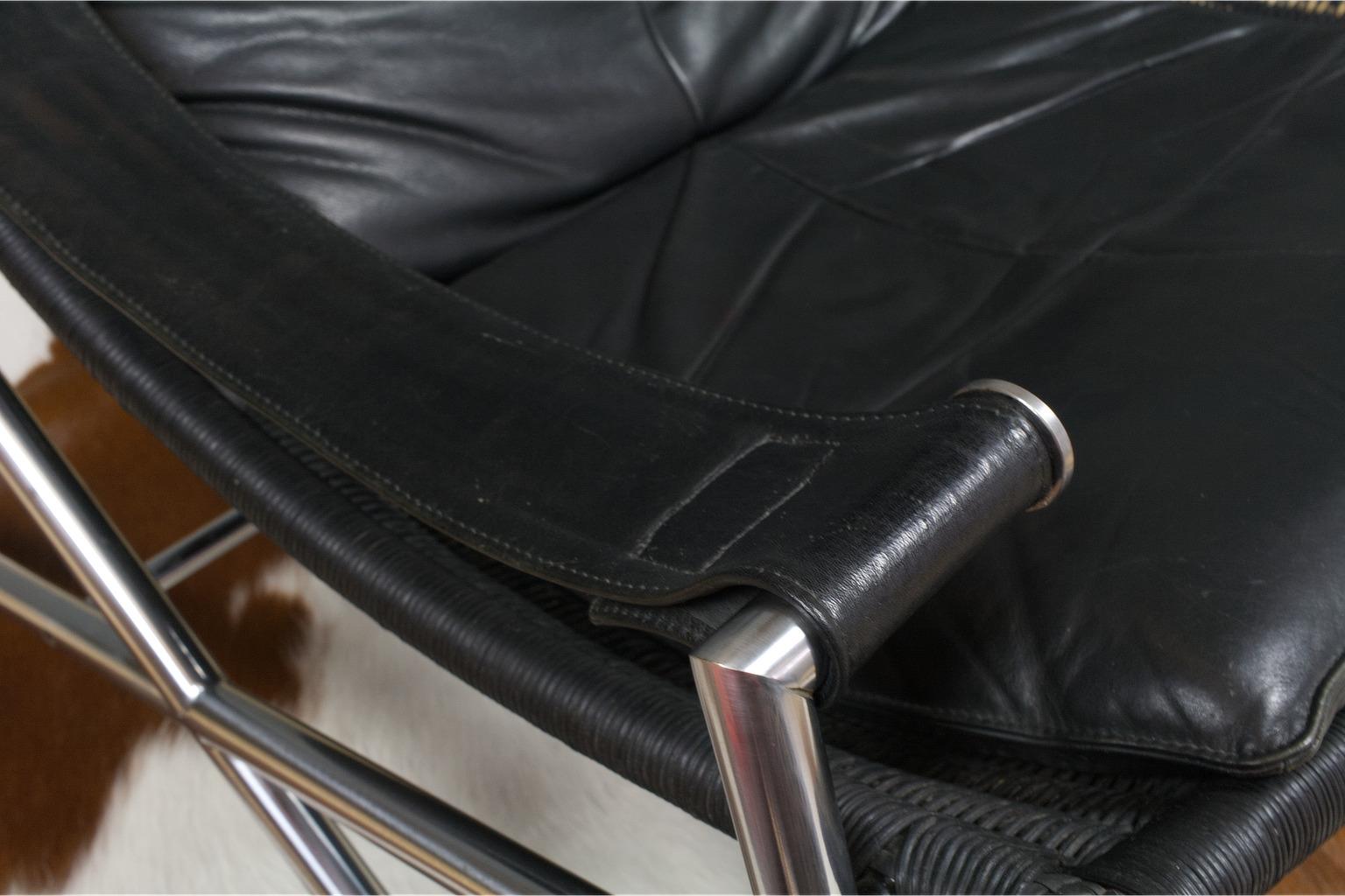 Brutalist Leather Lounge Chair by Gerard Van Den Berg, 1980s Dutch Design 5