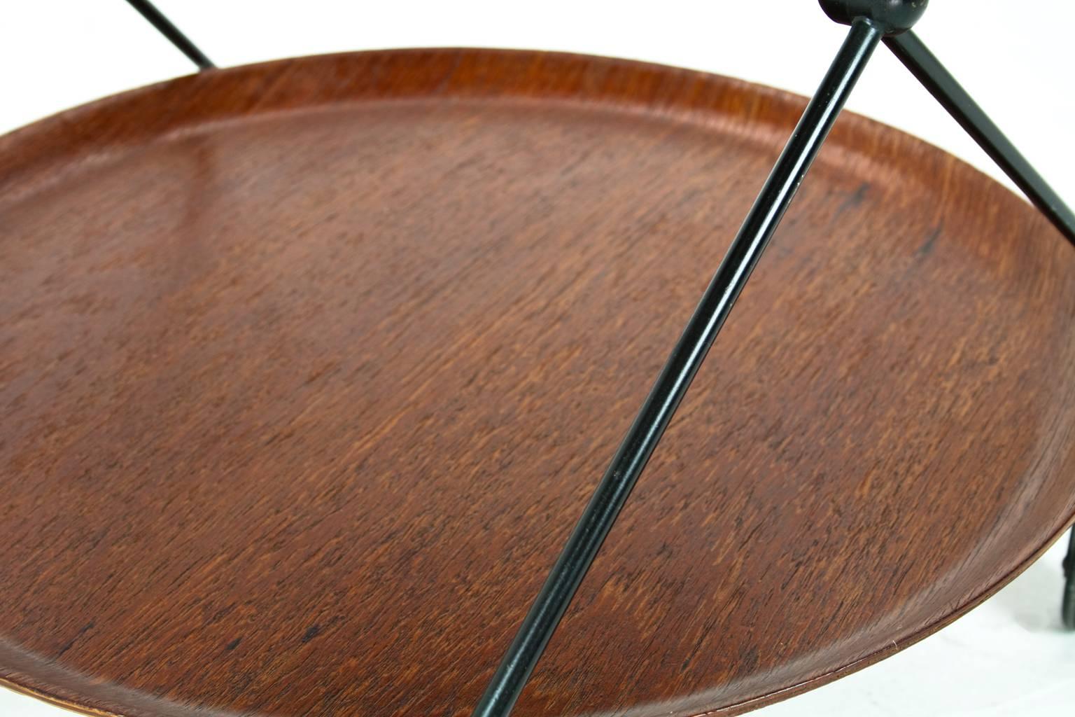 Iron 1950s Swedish Mid-Century Serving Table or Trolley in Teak and Lacquered Metal
