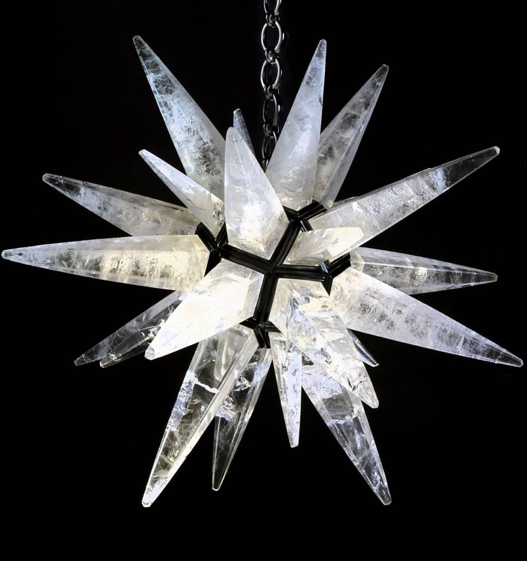 Rock Crystal Star Chandelier by Alexandre Vossion In Excellent Condition For Sale In SAINT-OUEN, FR