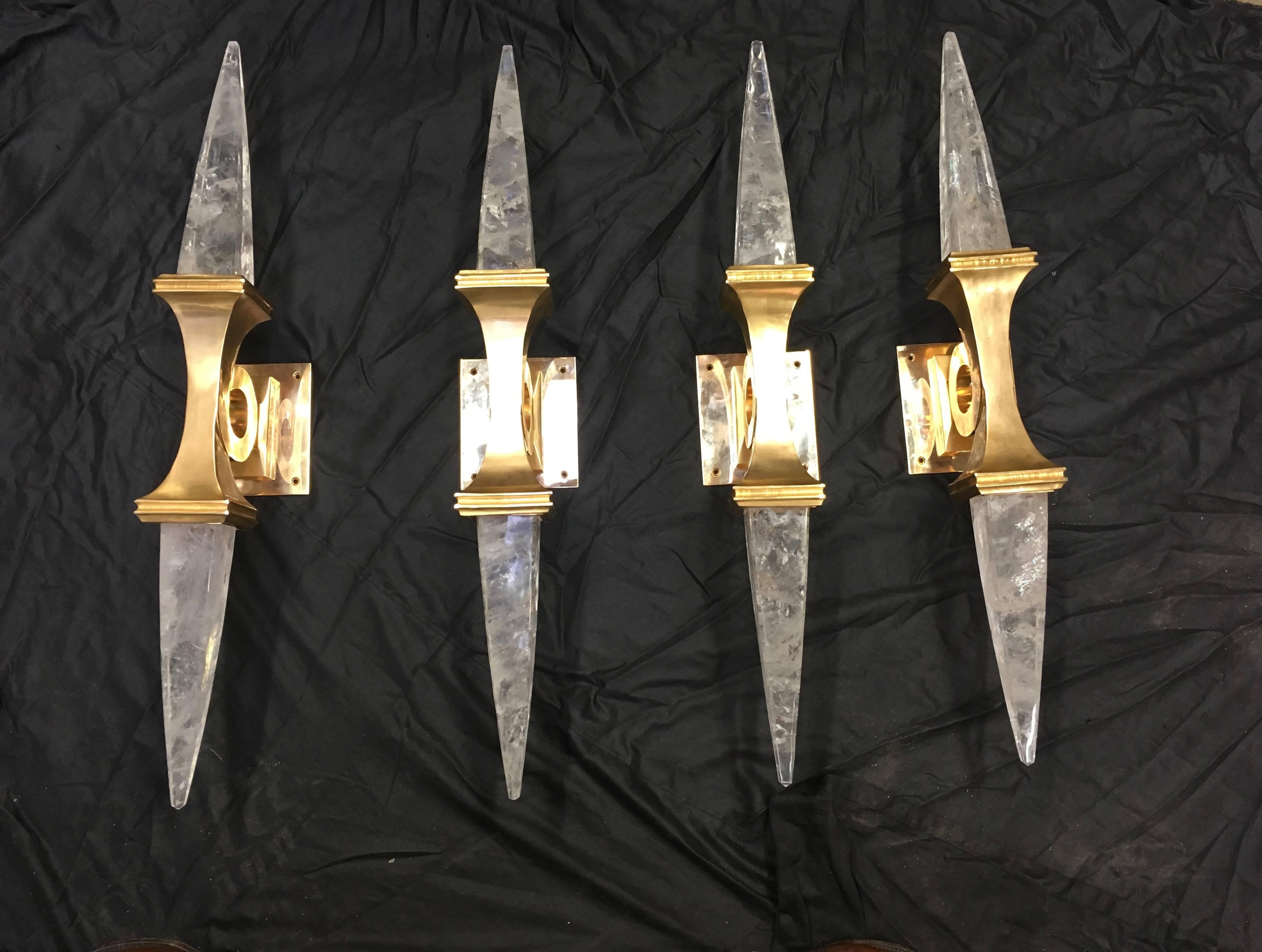 Carved Rock Crystal Wall Sconces by Alexandre Vossion