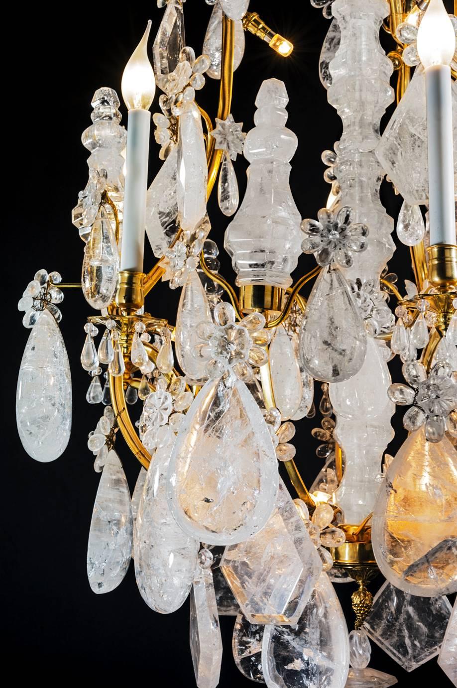 Rock Crystal and Gilt Bronze Chandelier In Excellent Condition In SAINT-OUEN, FR