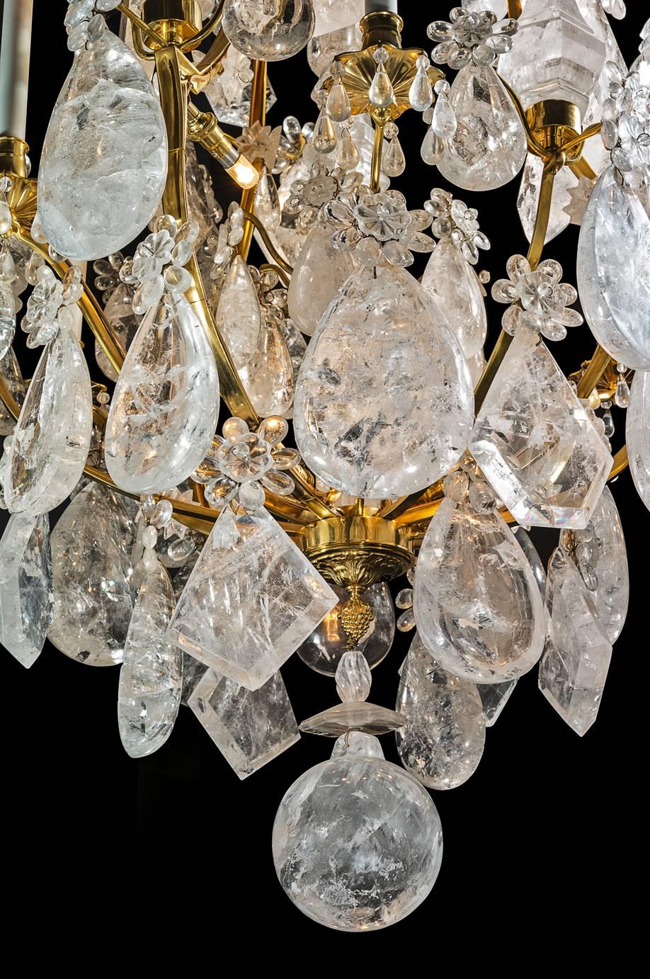 Contemporary Rock Crystal and Gilt Bronze Chandelier