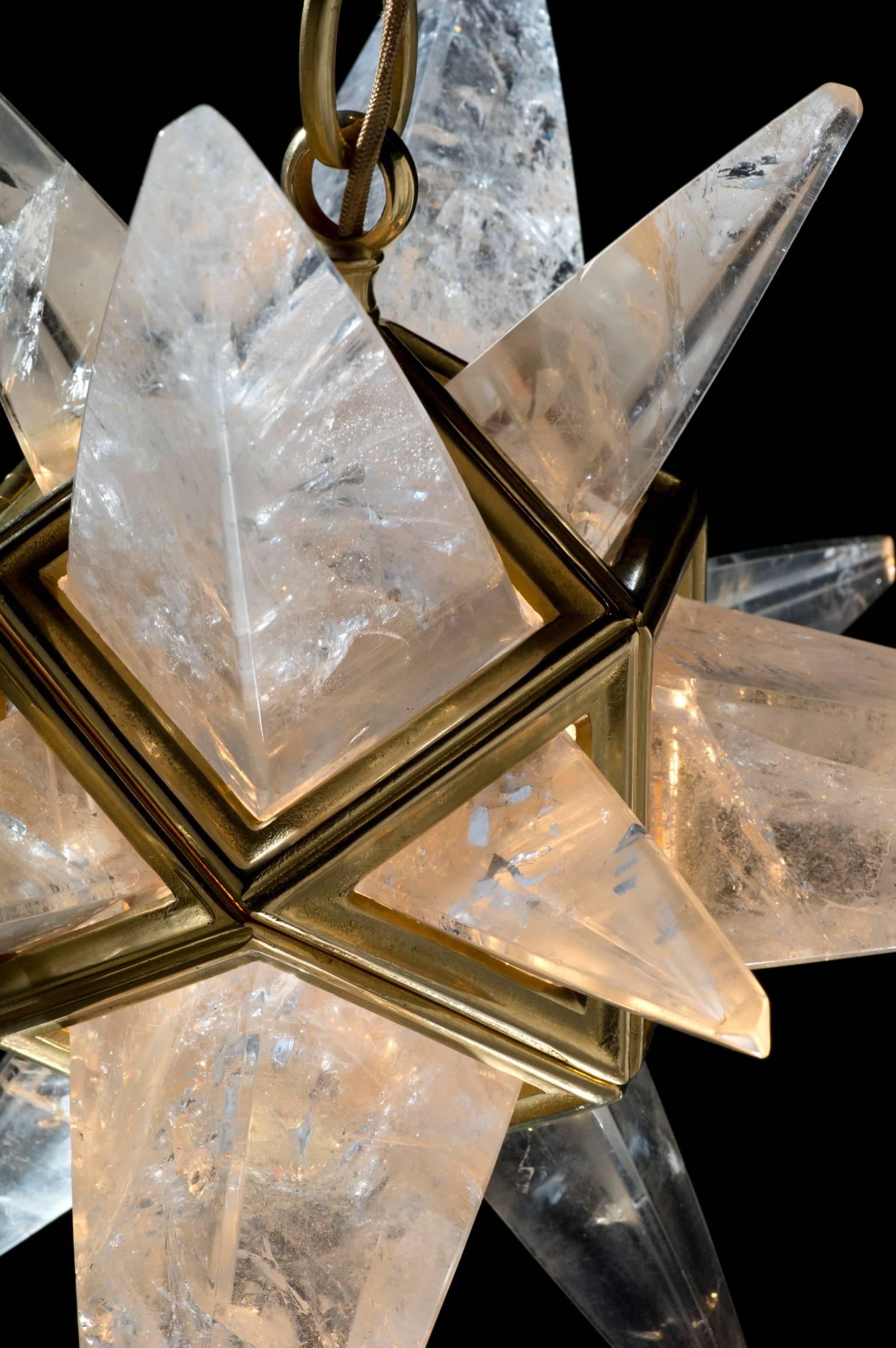 Hand-Carved Rock Crystal Star II Chandelier by Alexandre Vossion For Sale