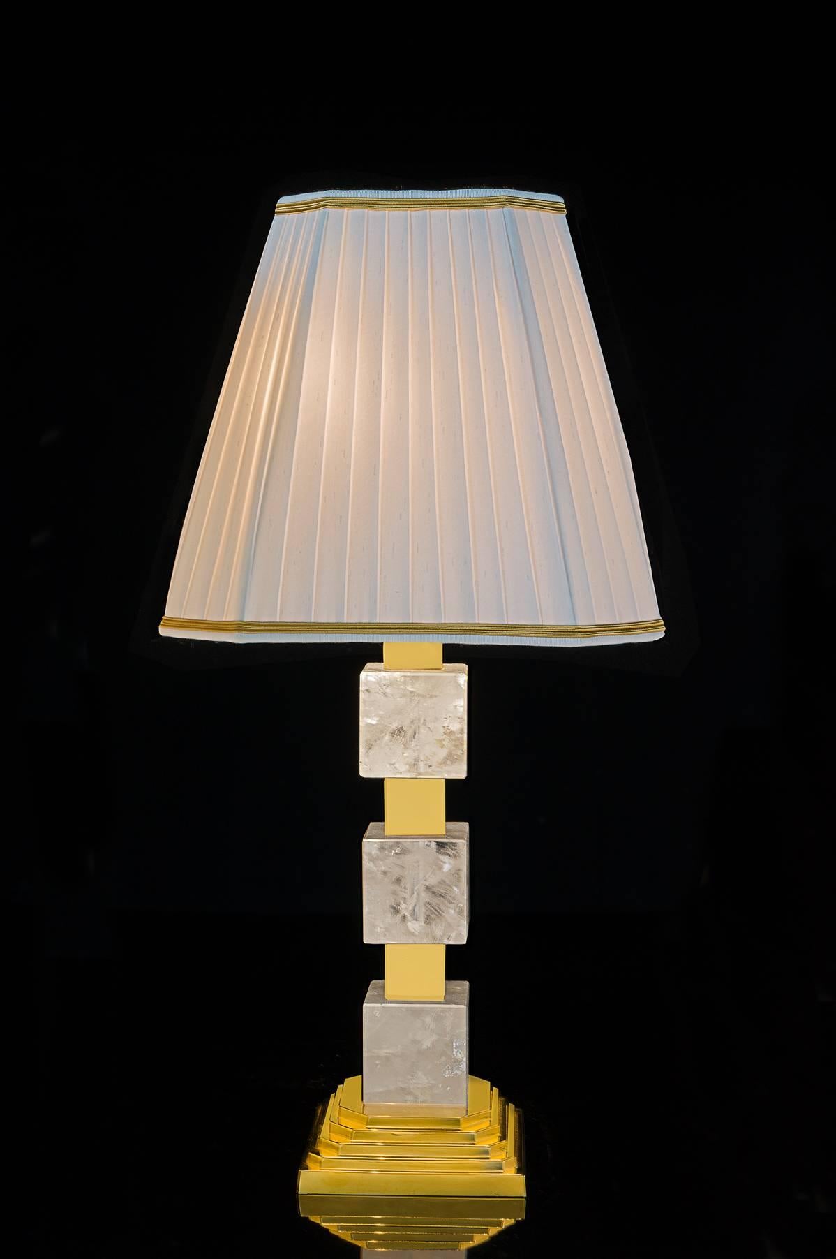 French Rock Crystal Art Deco Style Lamps by Alexandre Vossion