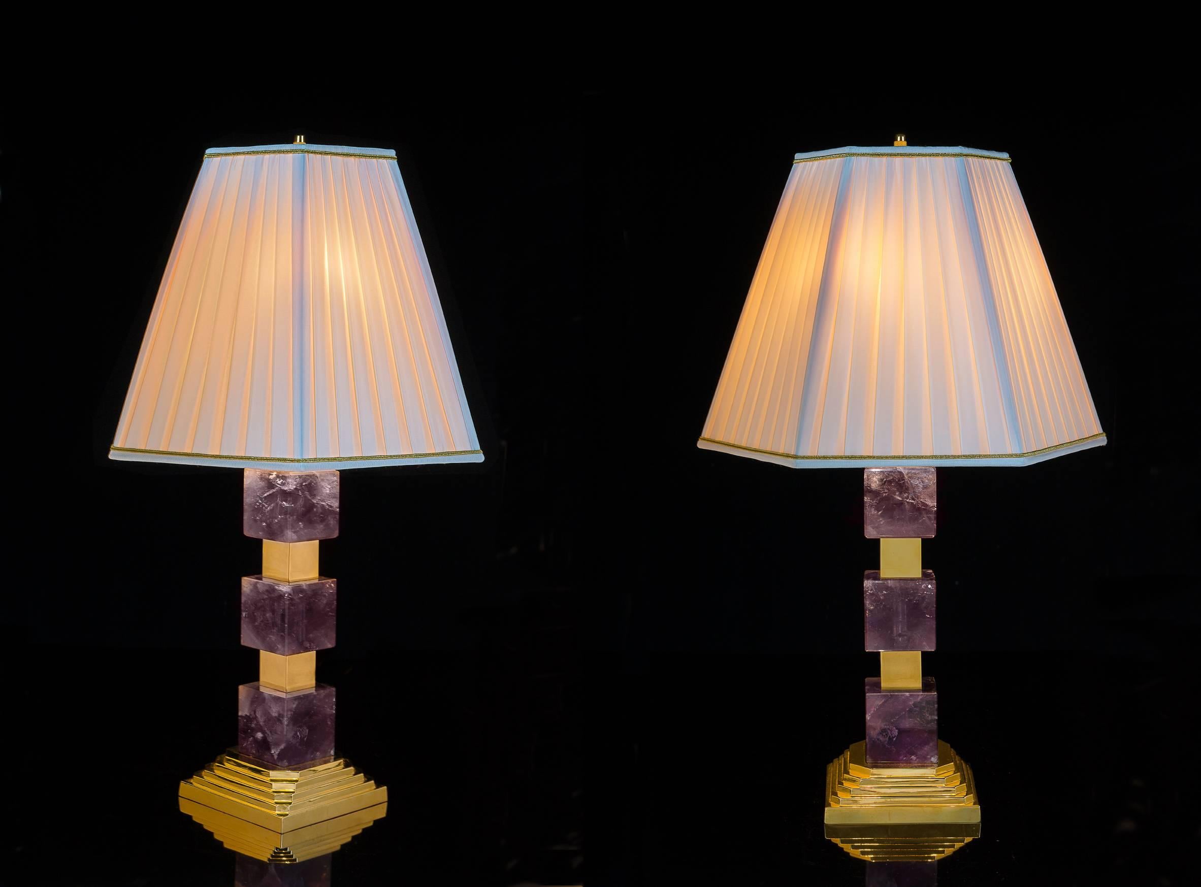 Quartz Rock Crystal Art Deco Style Lamps by Alexandre Vossion