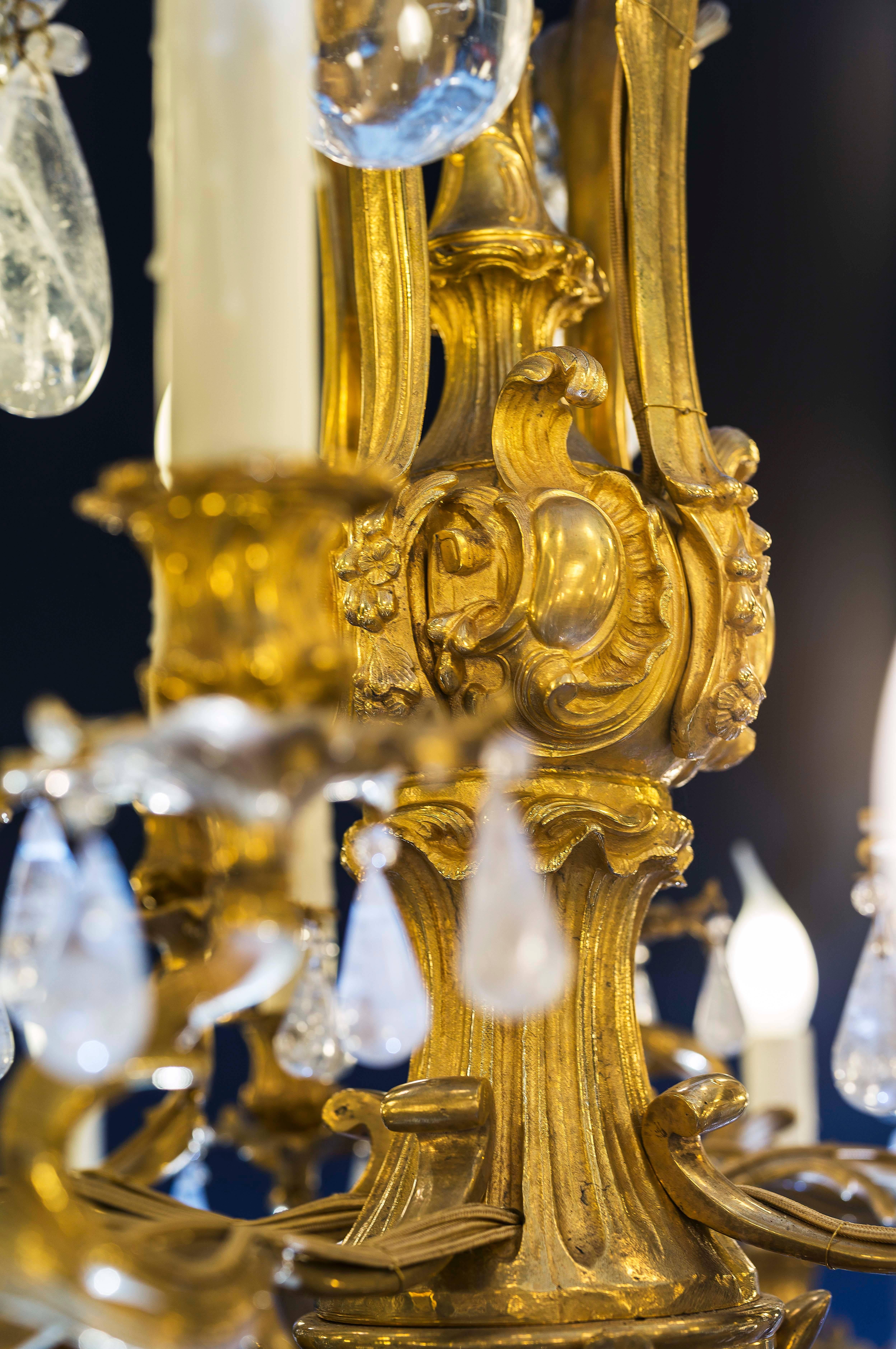 French Rock Crystal Rococo Chandelier For Sale