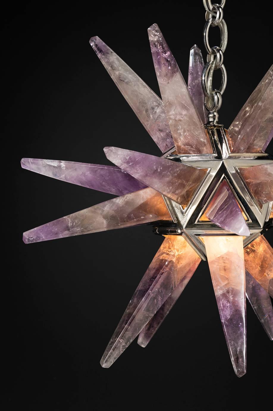 Art Deco Amethyst Star III Chandelier Silver Edition by Alexandre Vossion