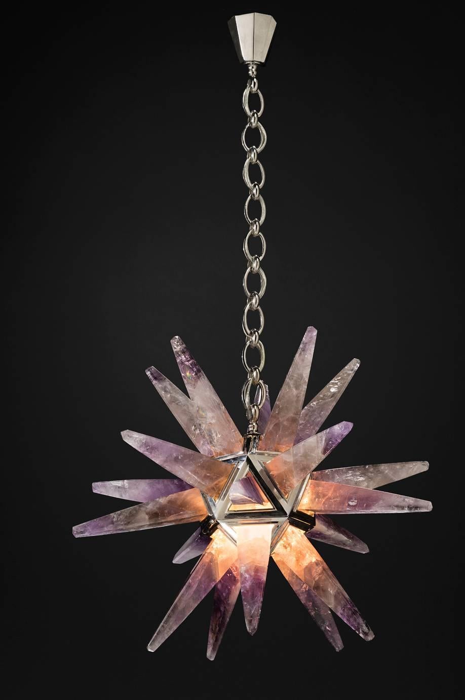 Hand-Carved Amethyst Star III Chandelier Silver Edition by Alexandre Vossion