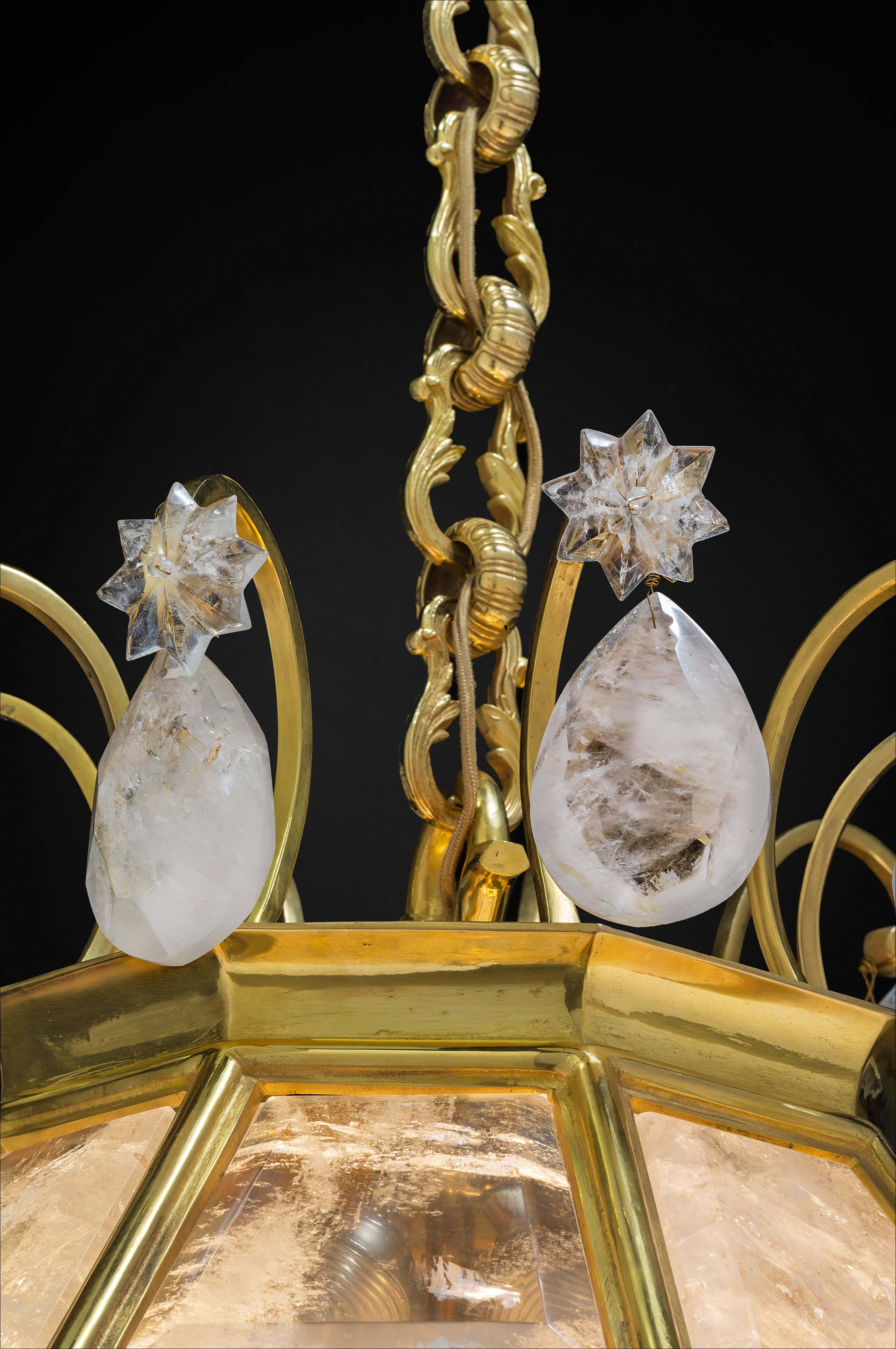 Art Deco Rock Crystal Chandelier, Lantern Diamond Model by Alexandre VOSSION For Sale