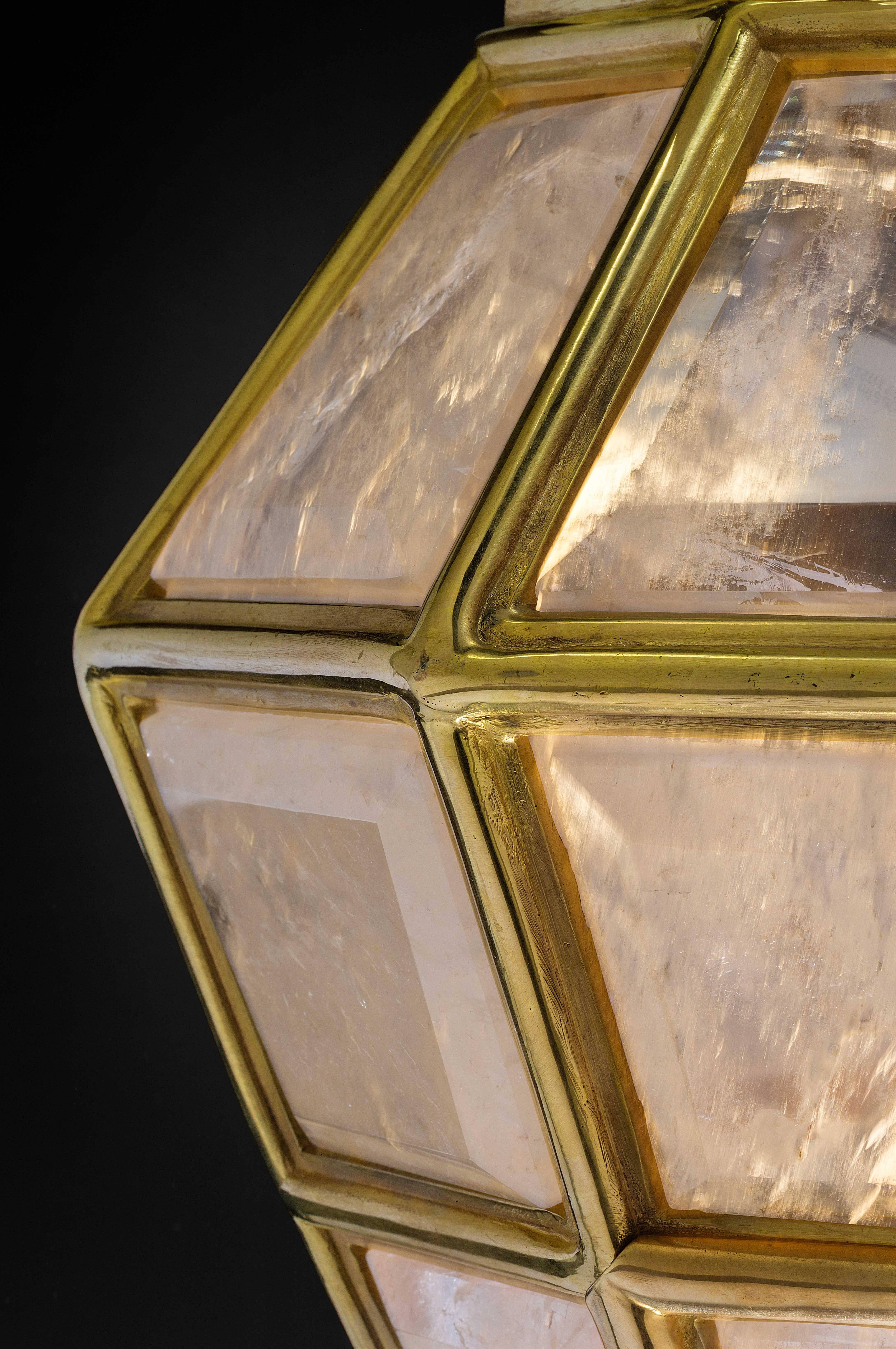 Carved Rock Crystal Chandelier, Lantern Diamond Model by Alexandre VOSSION For Sale