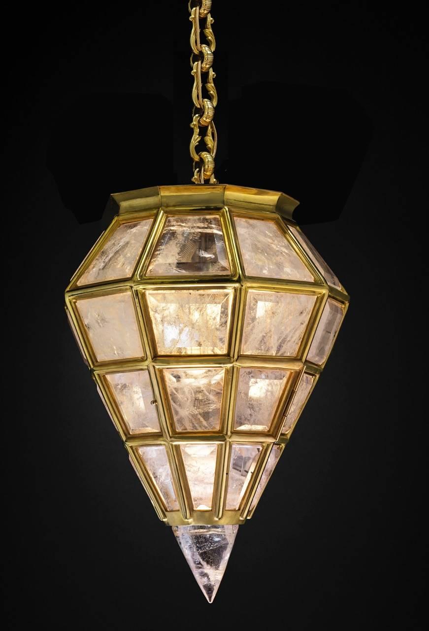 Rock Crystal Chandelier, Lantern Diamond Model by Alexandre VOSSION For Sale 3