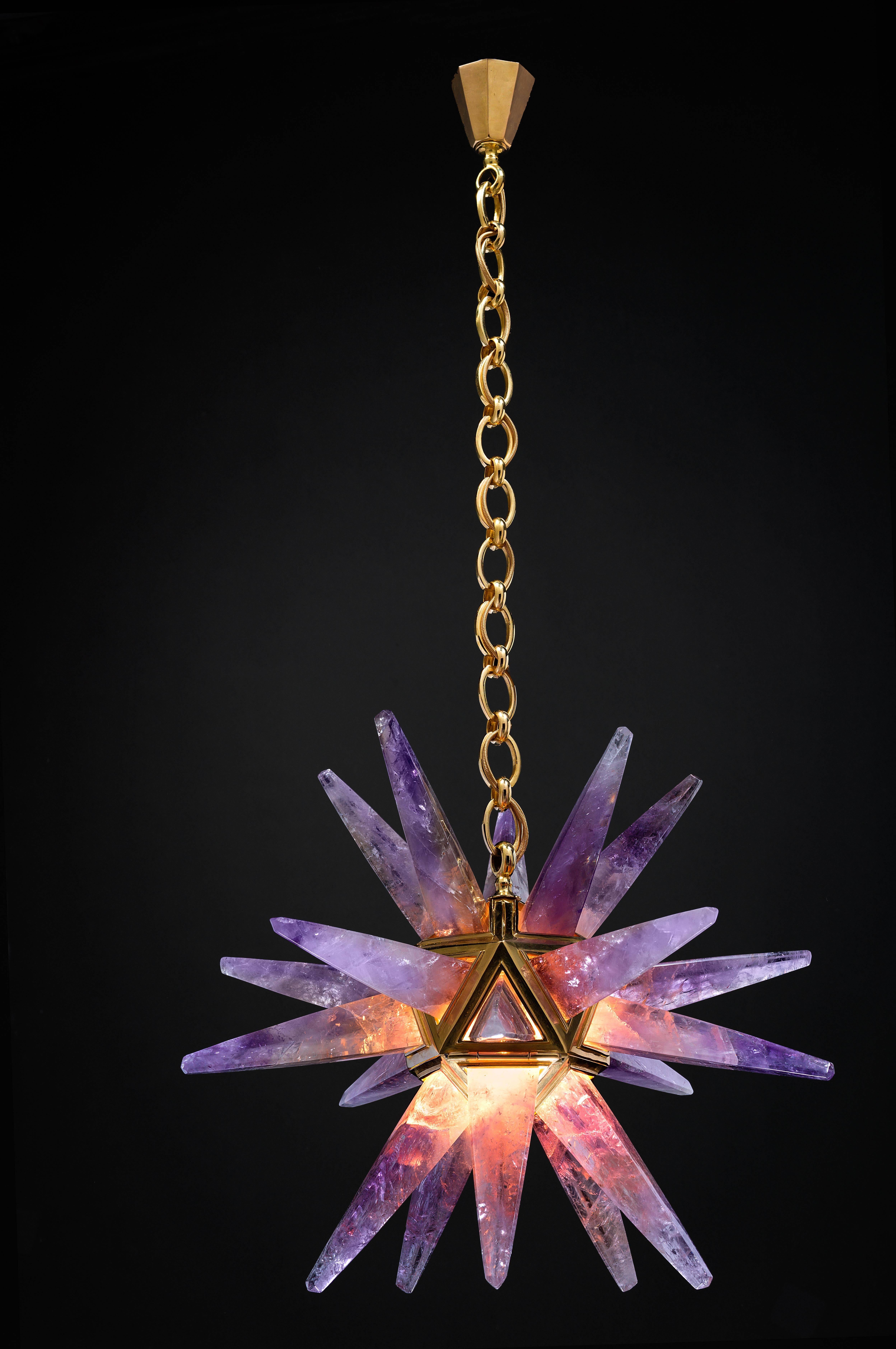 Art Deco Amethyst Star III Chandelier, Gold Edition by Alexandre Vossion
