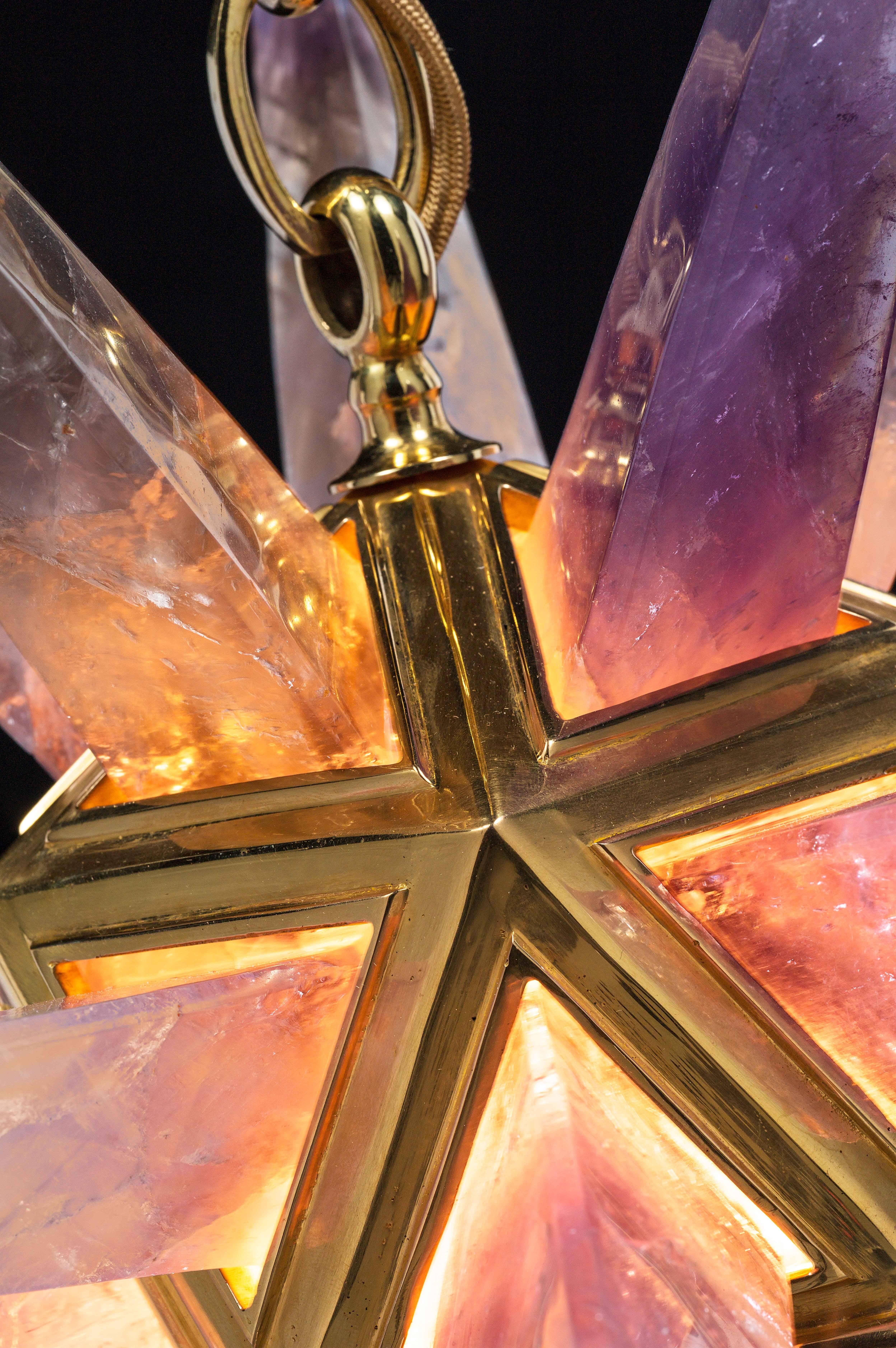Hand-Carved Amethyst Star III Chandelier, Gold Edition by Alexandre Vossion