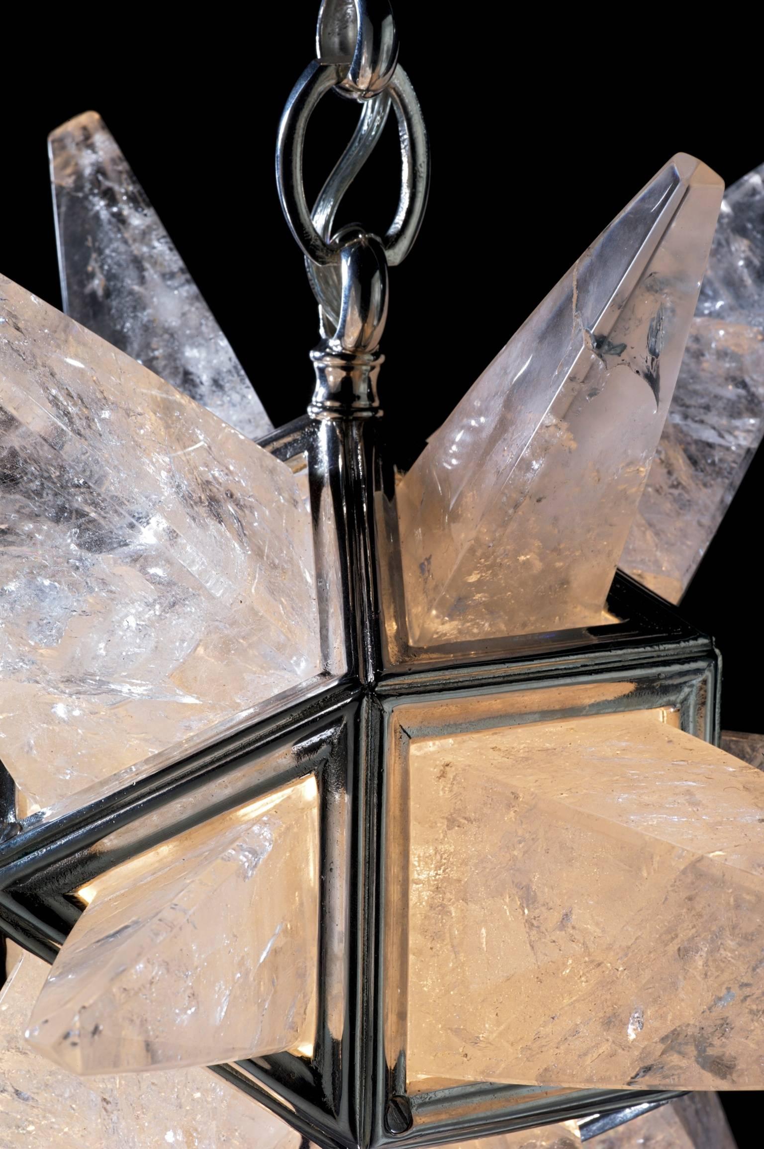 French Rock Crystal Star II Chandelier by Alexandre Vossion For Sale