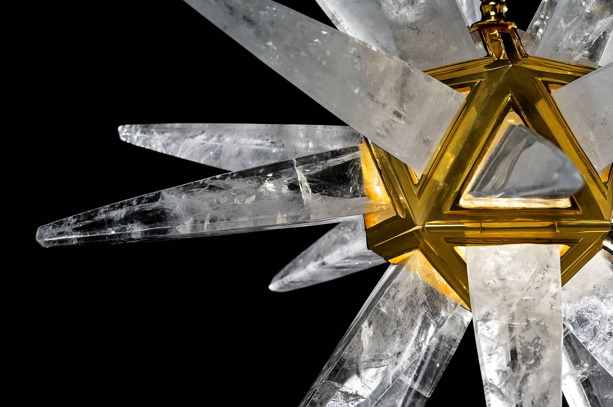 French Pair of Rock Crystal Star Chandeliers by Alexandre Vossion For Sale