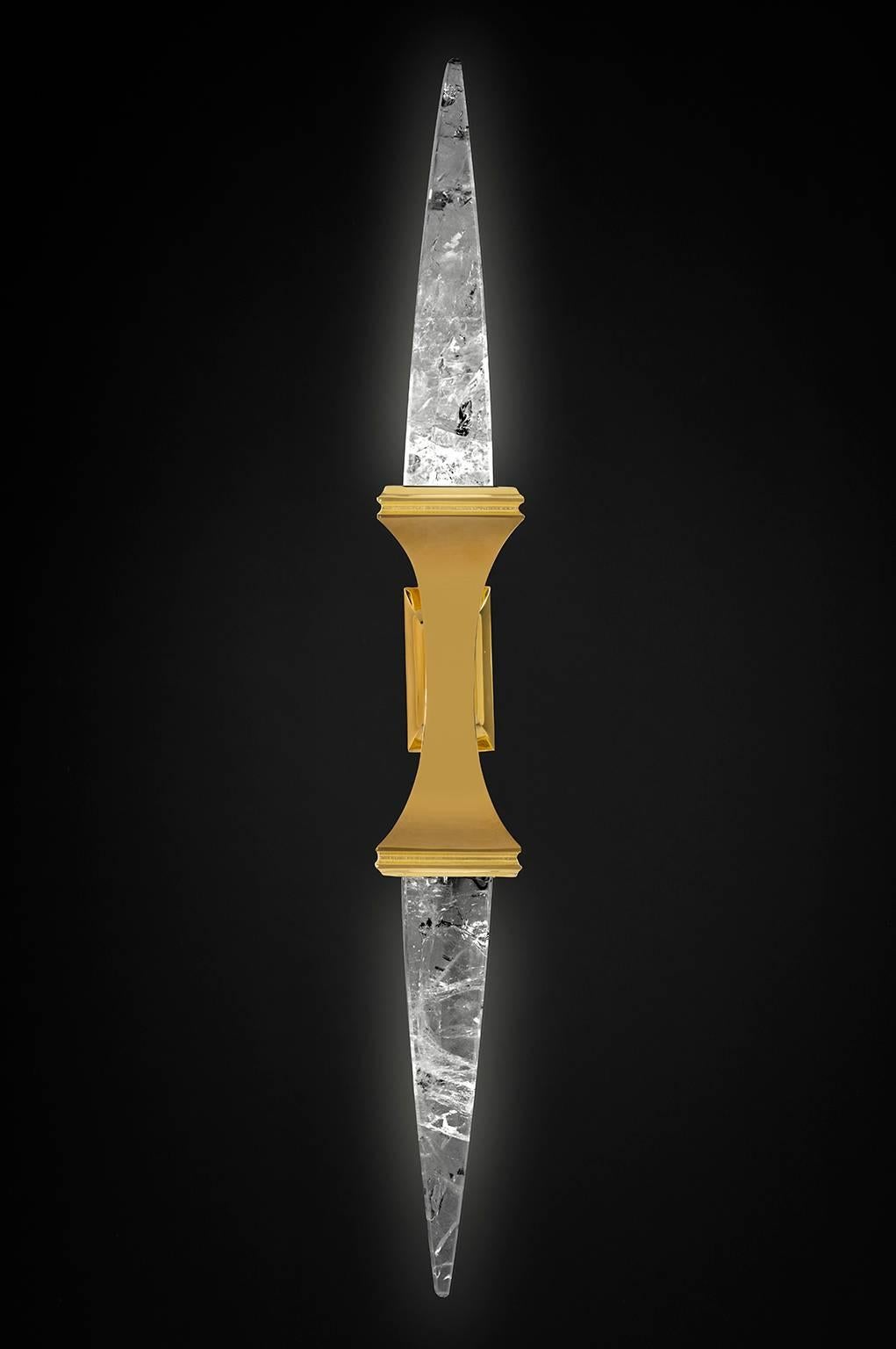 French Rock Crystal Wall Sconces by Alexandre Vossion For Sale
