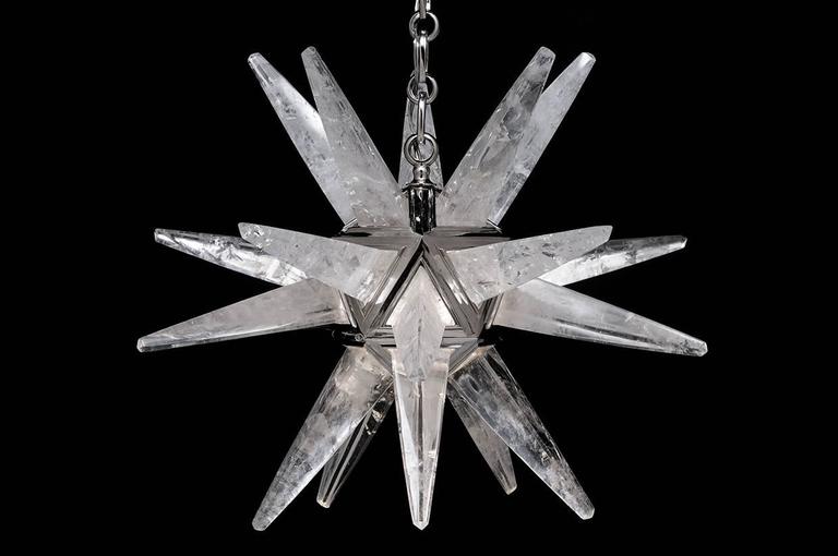 Rock crystal quartz star III light silver (nickel ) edition. 
The fixture, the chain and the canopy of this rock crystal lighting are handmade in bronze.
 Each workers who belongs from a corporation made their work in the pure tradition of the 18th