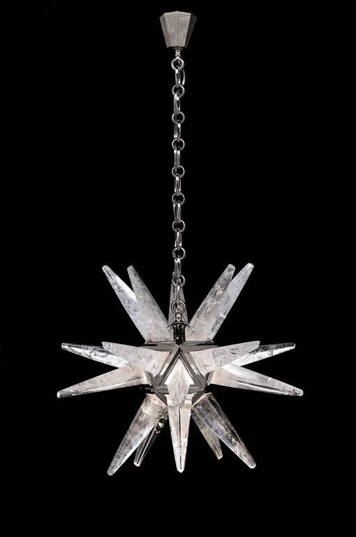 Art Deco Rock Crystal Star III Chandelier by Alexandre Vossion For Sale