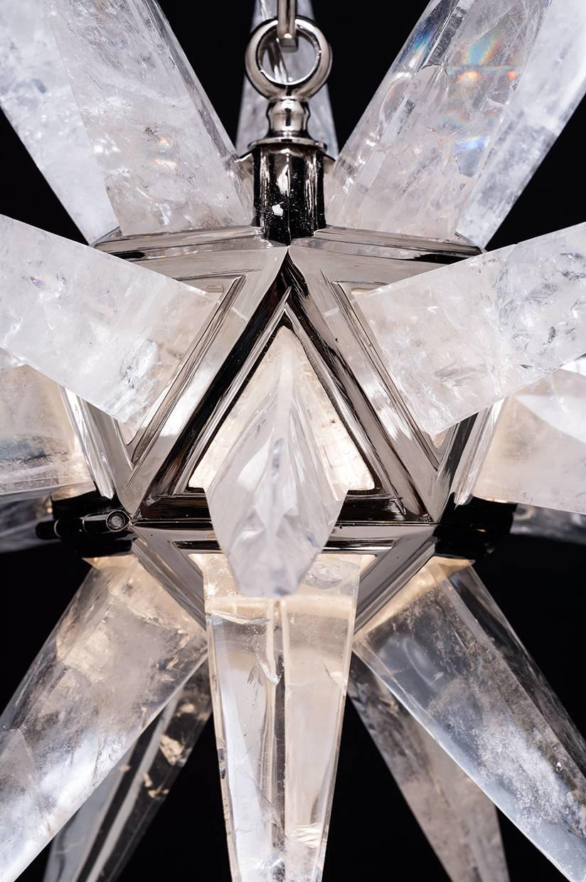 Art Deco Rock Crystal Star III Chandelier by Alexandre Vossion For Sale