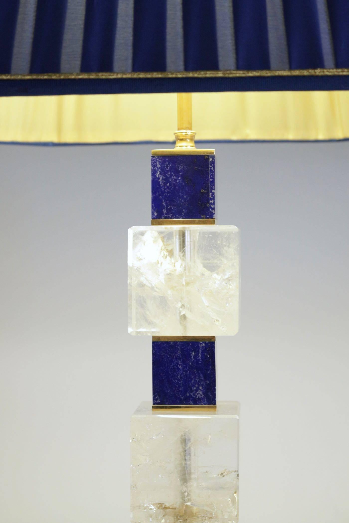 Exclusive Pair of Rock Crystal and Lapis Lazuli Lamps by Alexandre Vossion In Good Condition In SAINT-OUEN, FR