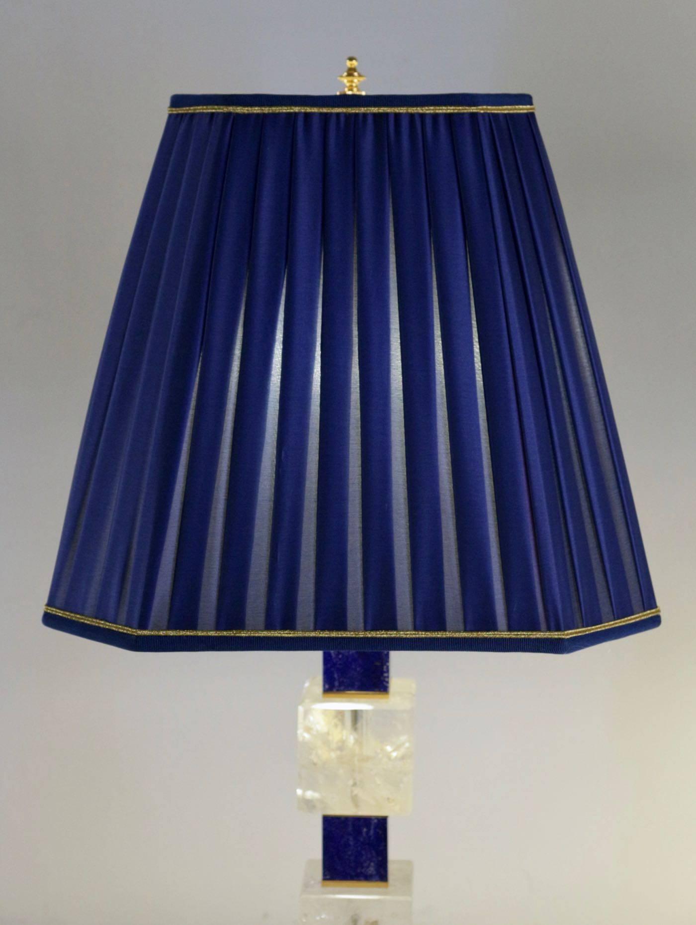 Bronze Exclusive Pair of Rock Crystal and Lapis Lazuli Lamps by Alexandre Vossion
