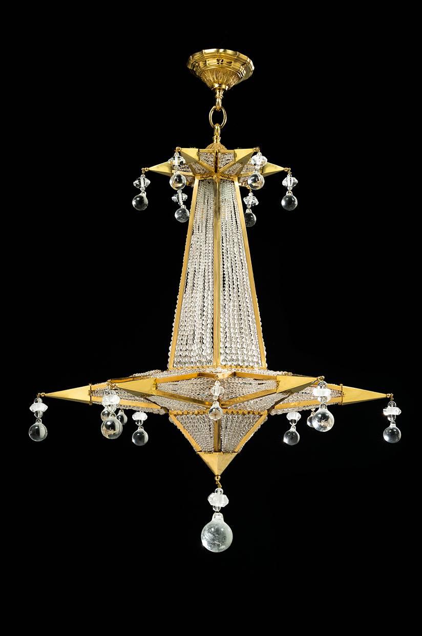 French Rock Crystal Chandelier by Alexandre Vossion For Sale