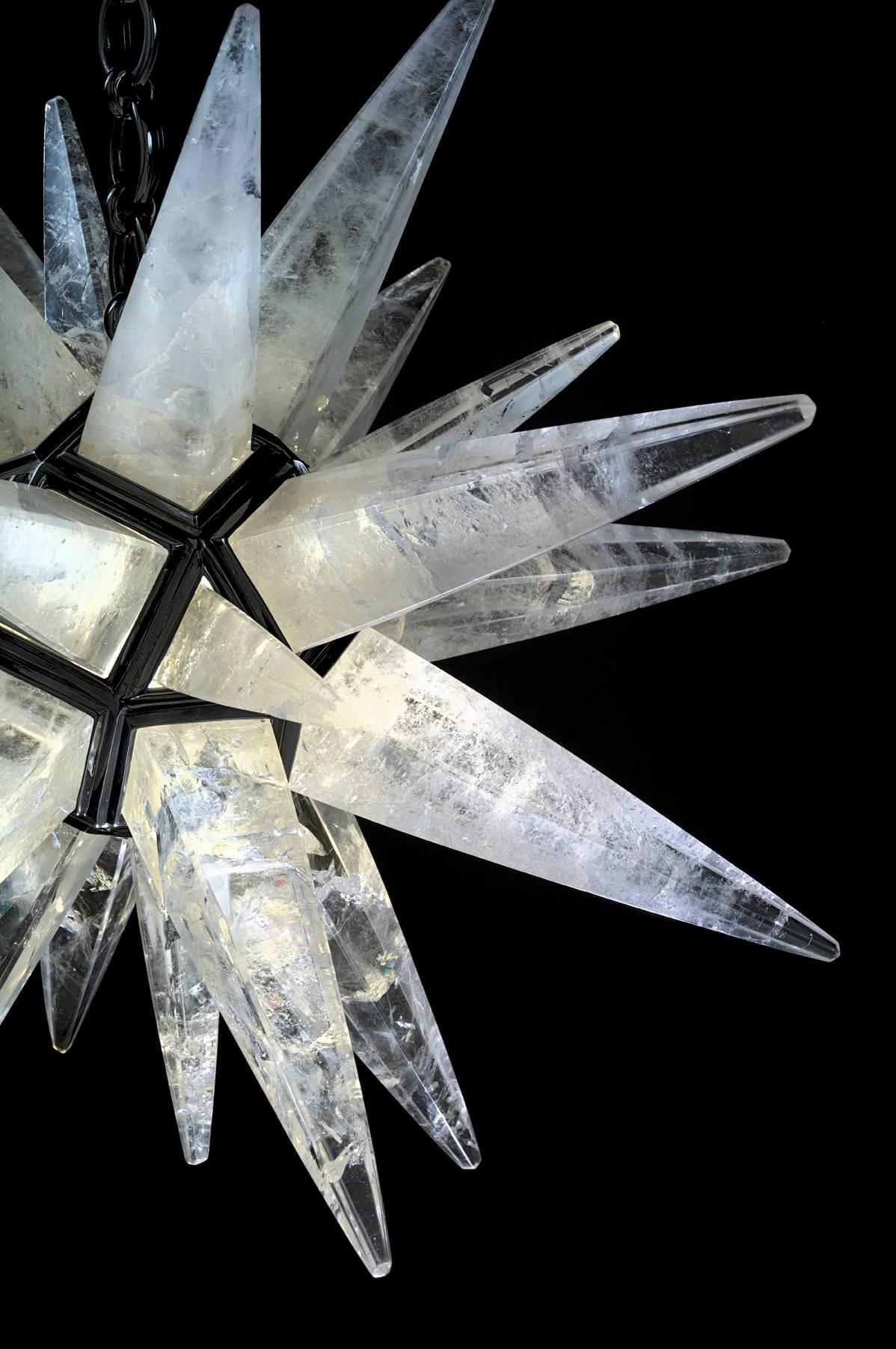 Art Deco Rock Crystal Black Star Chandelier by Alexandre Vossion For Sale