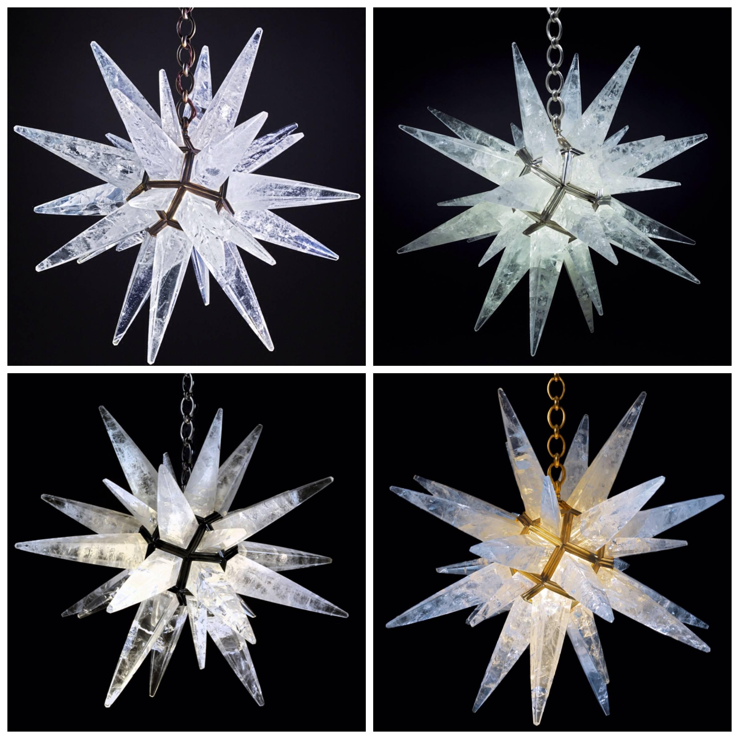 French Rock Crystal Black Star Chandelier by Alexandre Vossion For Sale