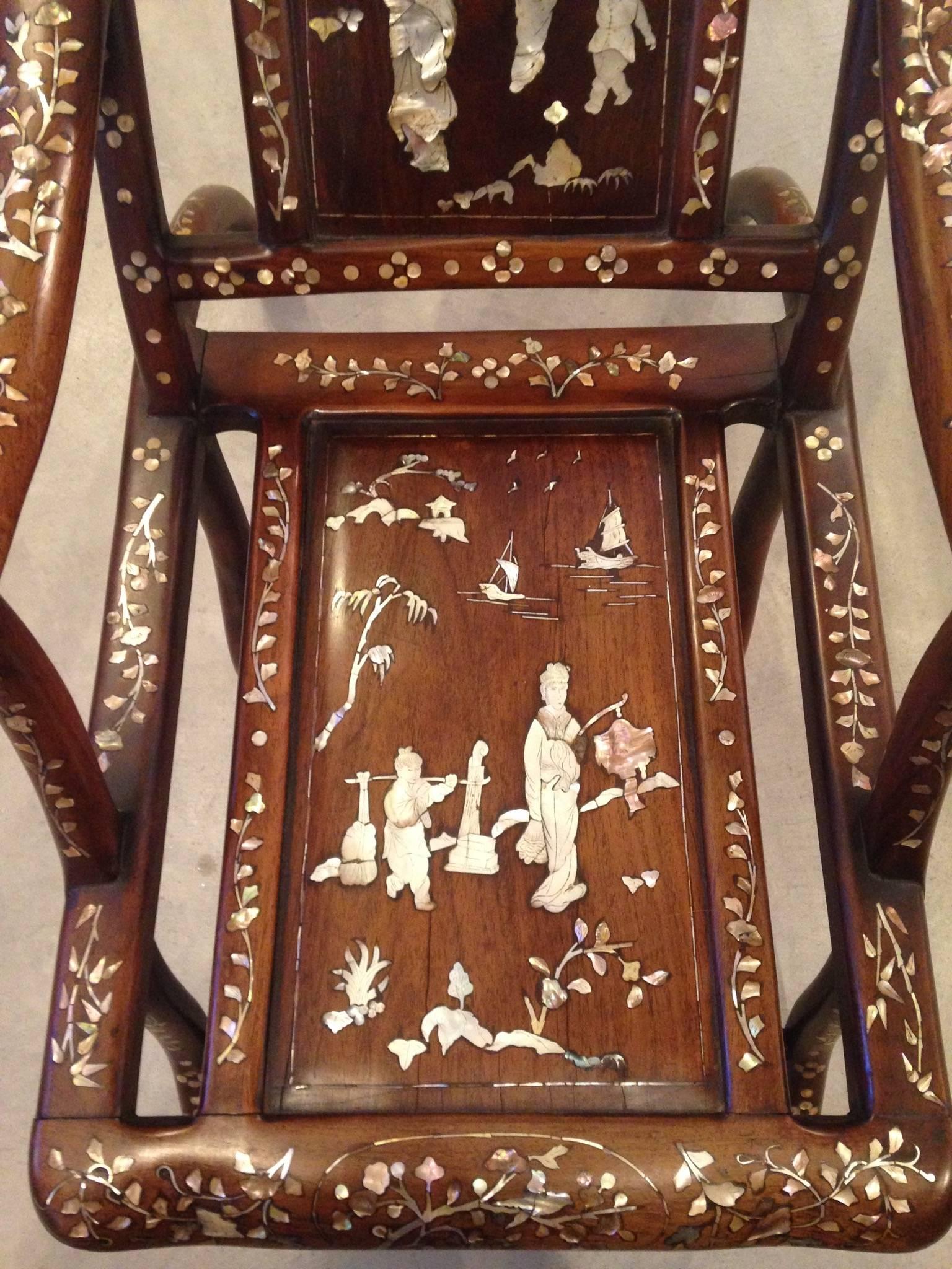 Hand-Crafted Pair of Inlaid Chinese Moon-Gazing Chairs For Sale
