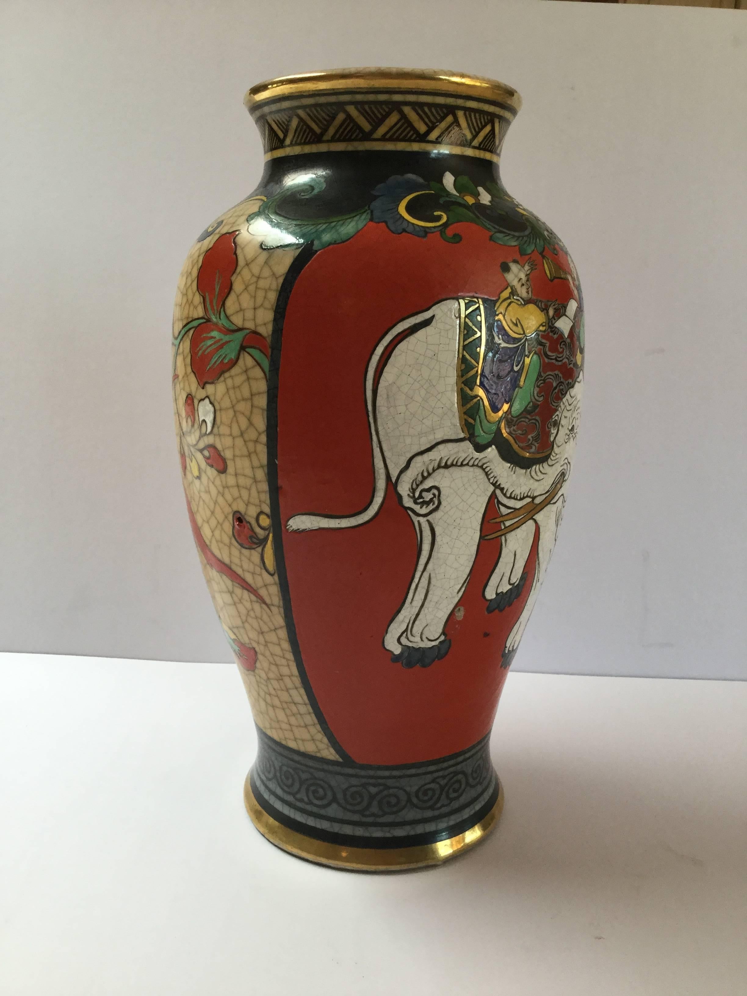 Hand-Painted Early 20th Century Crackle Glaze Baluster Vase