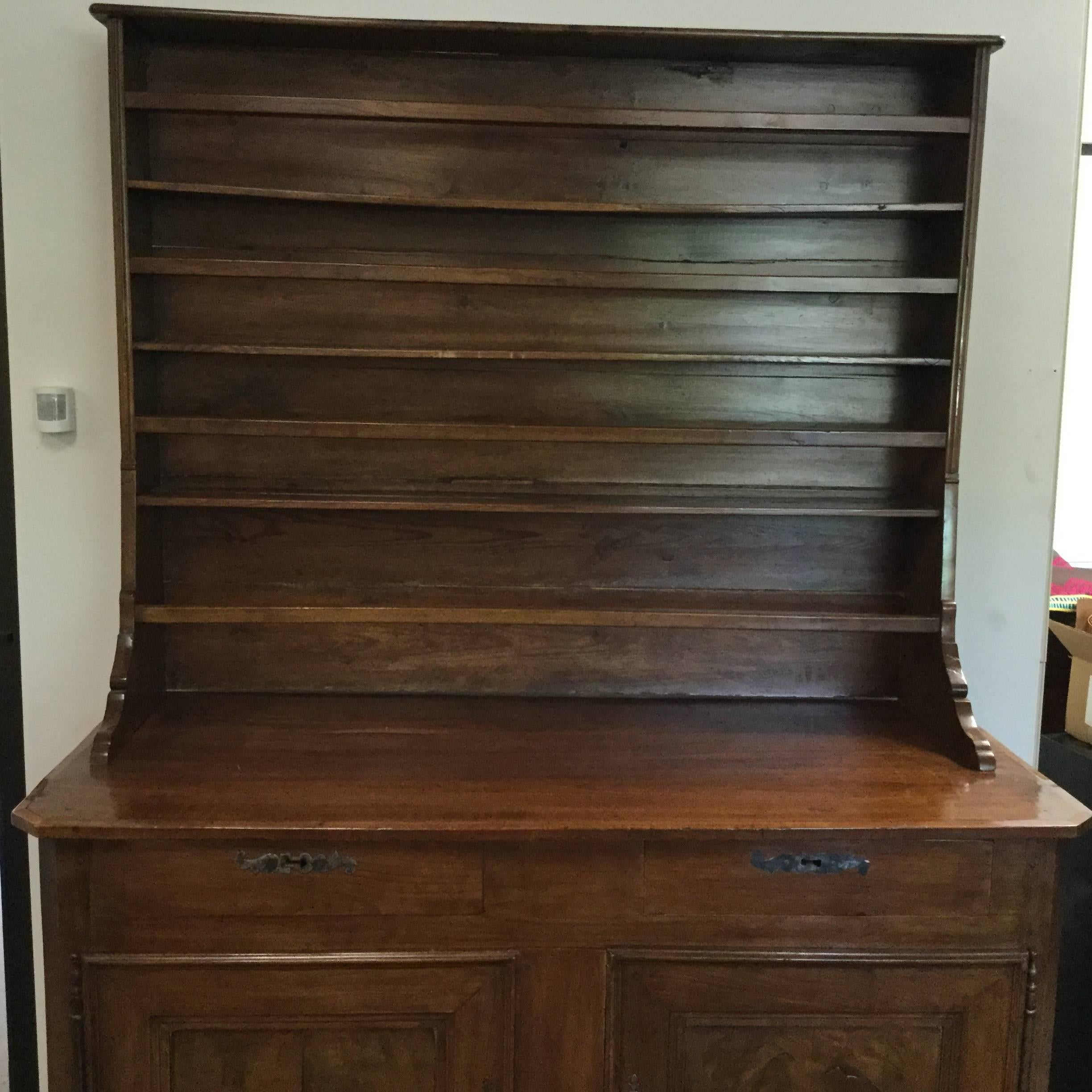Cherry 18th Century French Directoire Walnut Buffet with Plate Rack