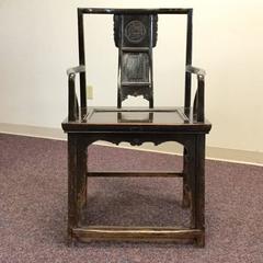 Pair of Early 19th Century Chinese Armchairs, Hand-Carved Elm