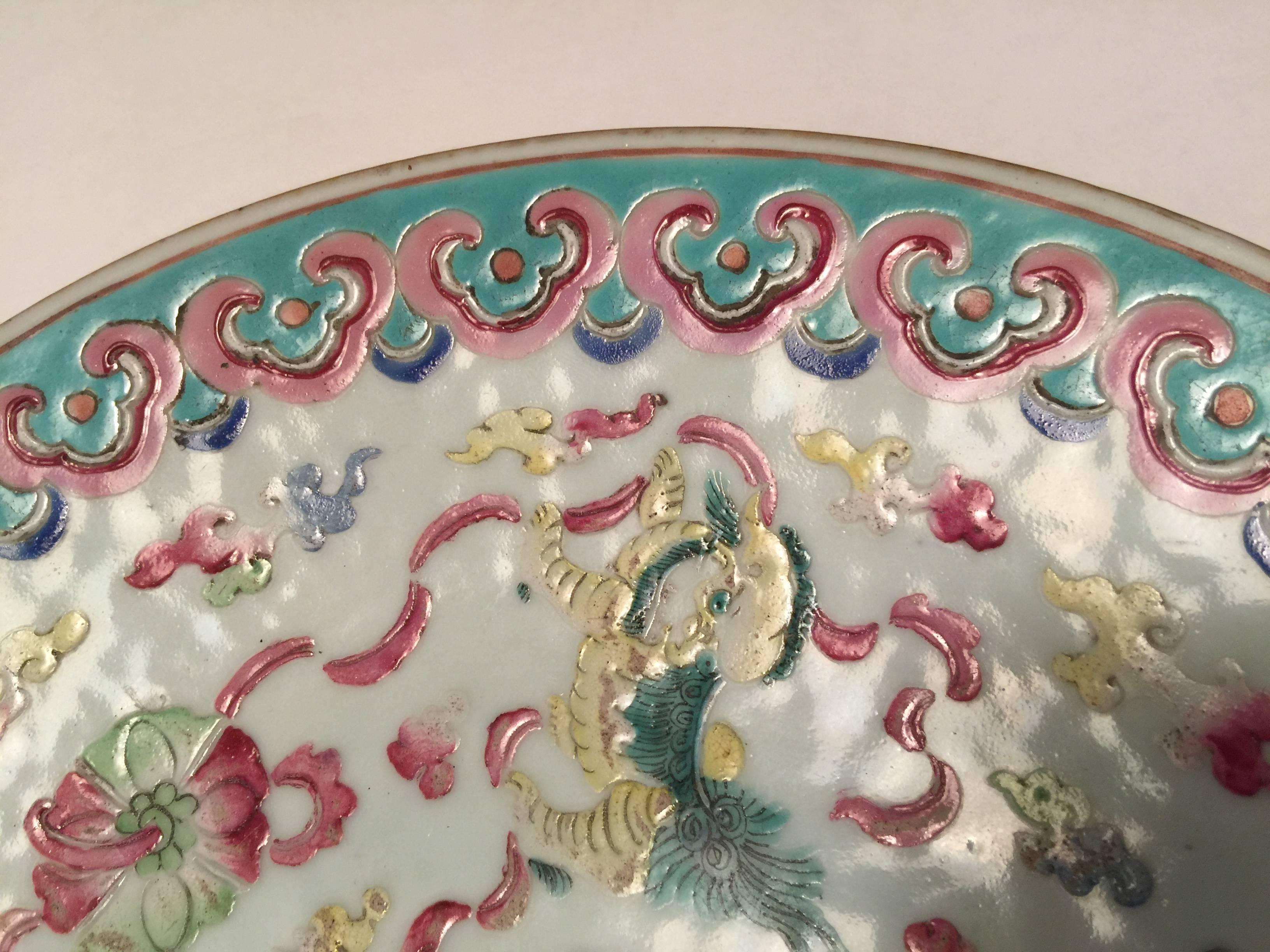 Hand-Painted Qing Dynasty Fu-Lion Plate For Sale