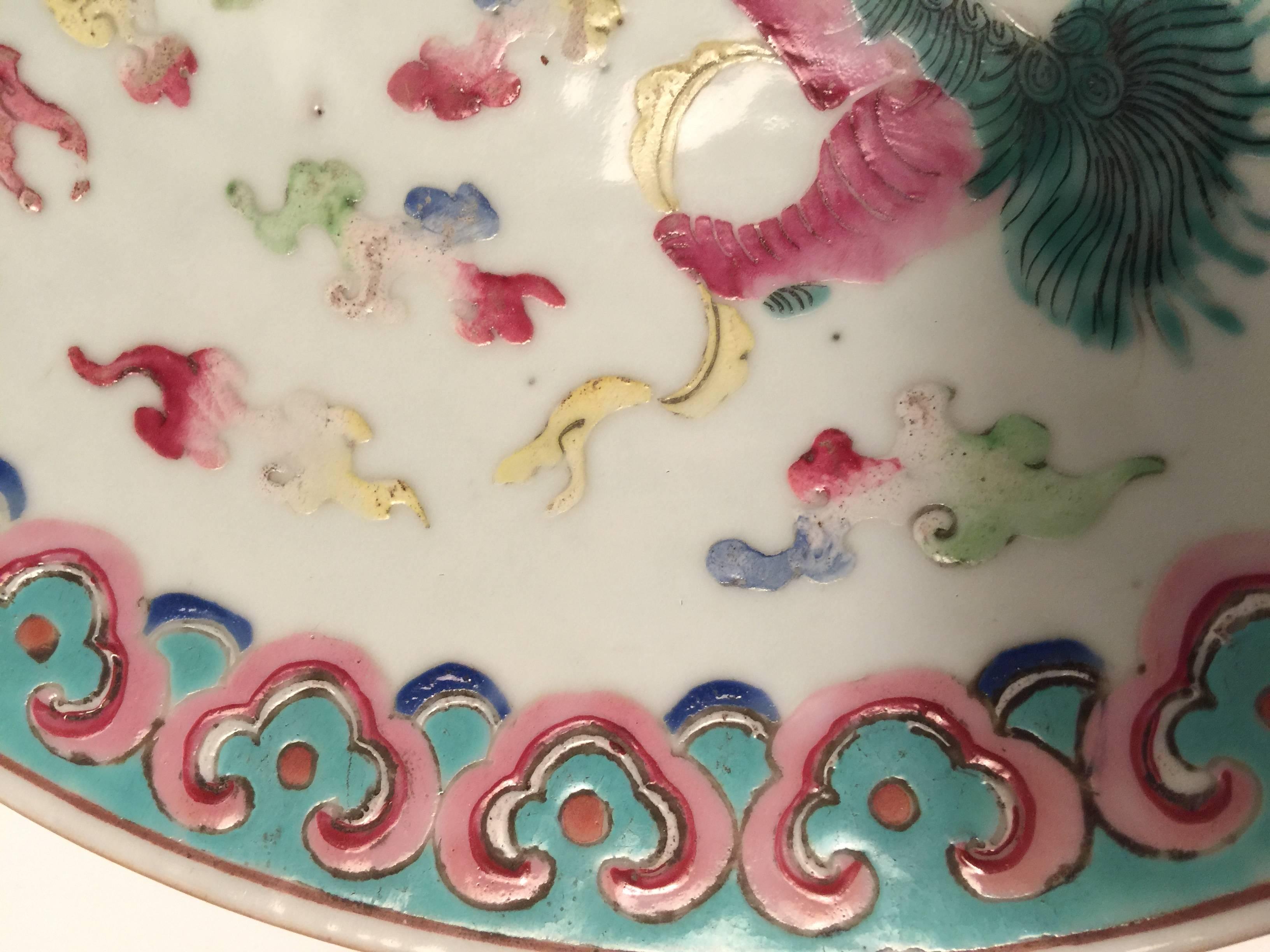 19th Century Qing Dynasty Fu-Lion Plate For Sale
