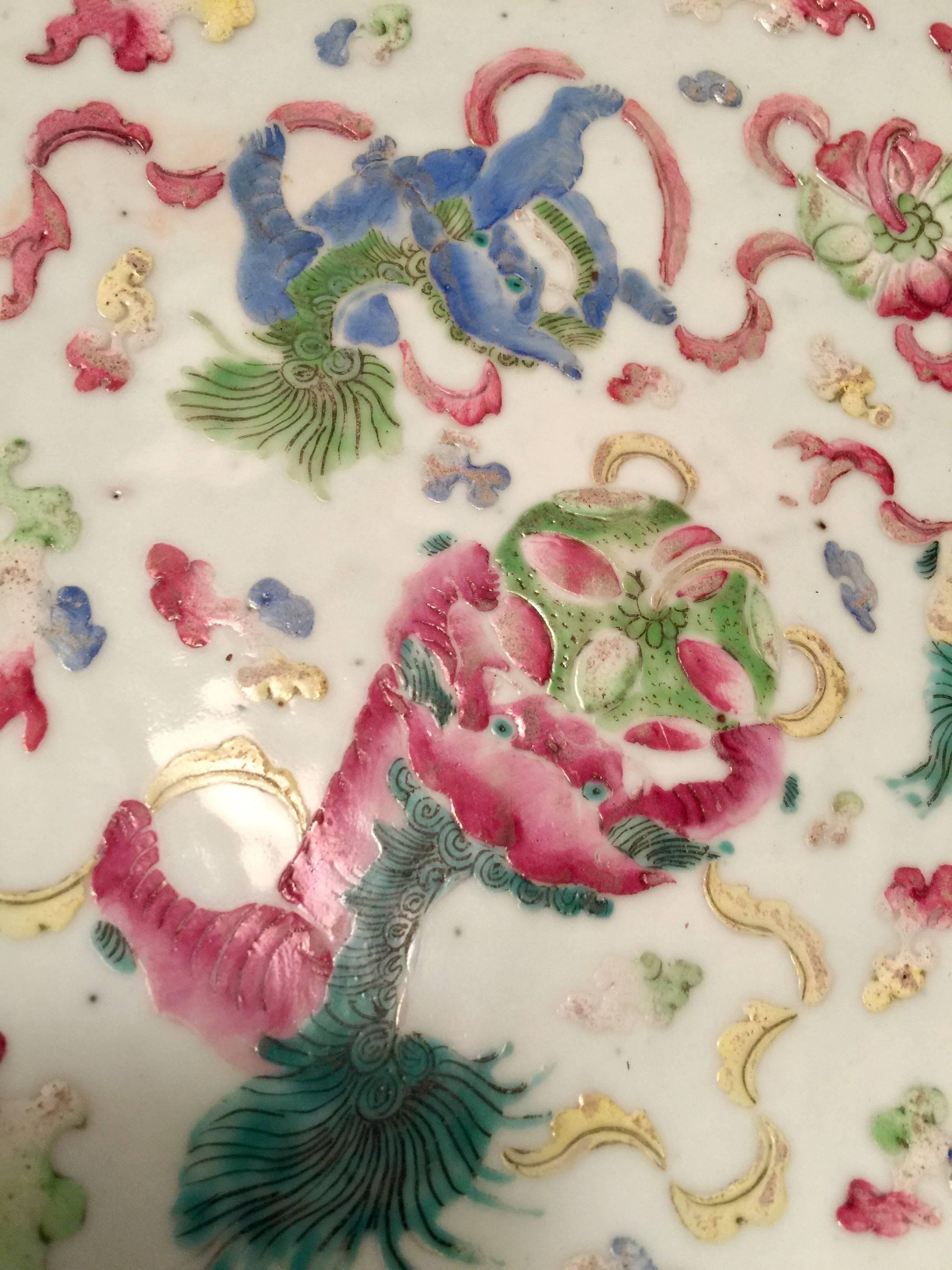 Porcelain Qing Dynasty Fu-Lion Plate For Sale