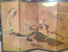 Edo Period Byobu Japanese Screen Cherry Blossoms and Birds