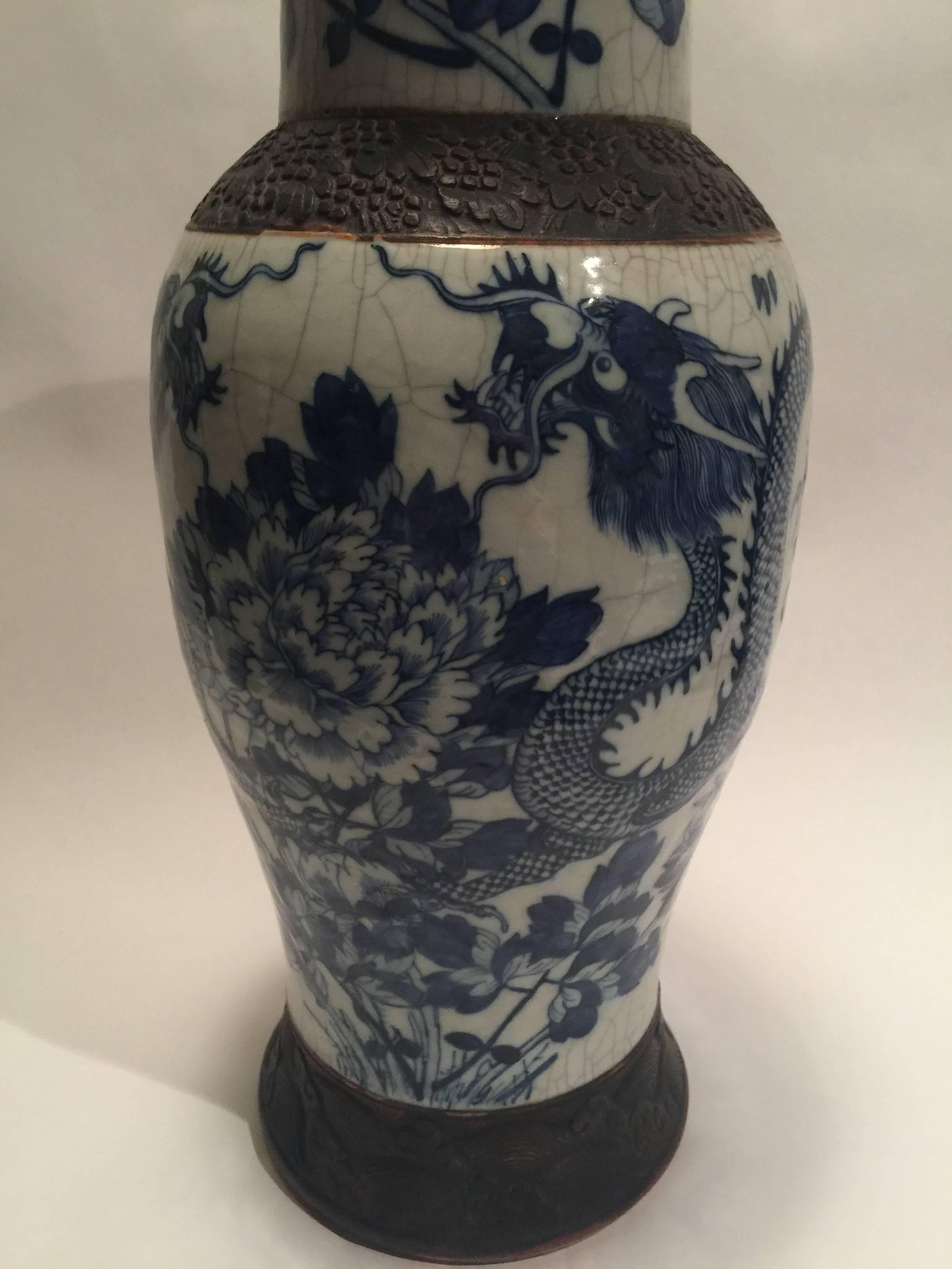 Chinese Qing Dynasty Blue and White Lidded Temple Jar For Sale
