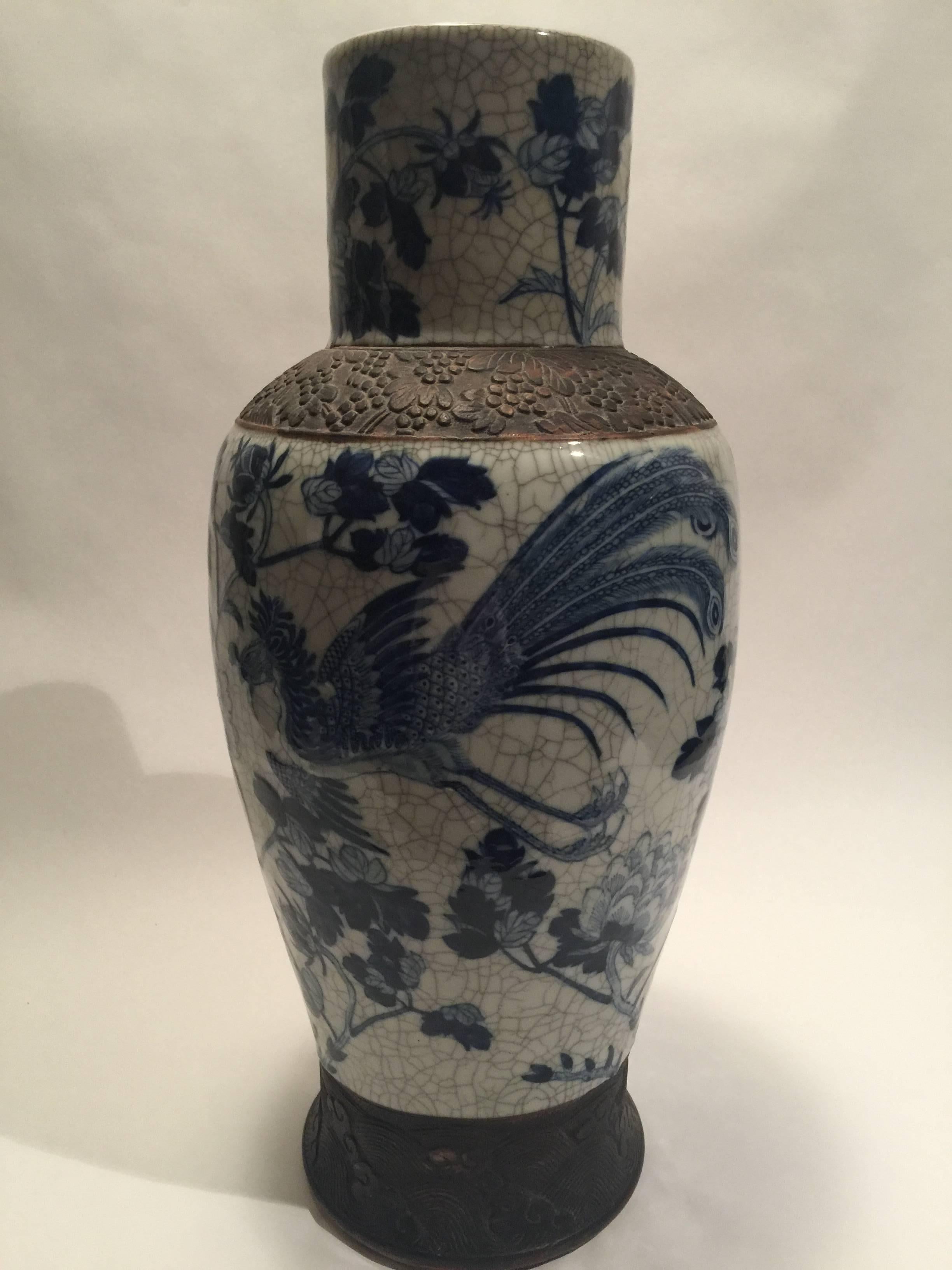 Chinese Large Qing Dynasty Blue and White Vase For Sale